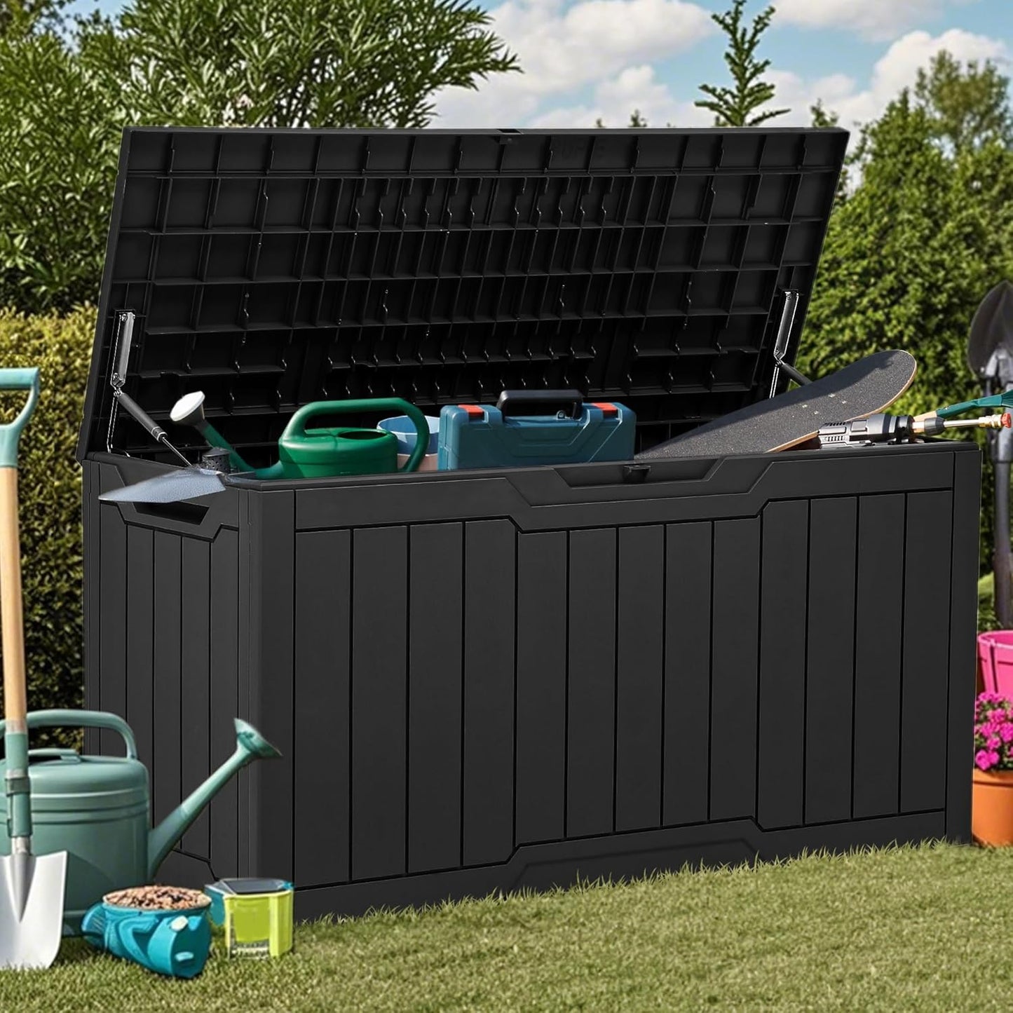 YITAHOME 80 Gallon Resin Deck Box, Outdoor Lockable Storage Box for Patio Furniture, Waterproof Patio Deck Box for Cushions, Pool Supplies, Sports Equipment and Garden Tools, Black