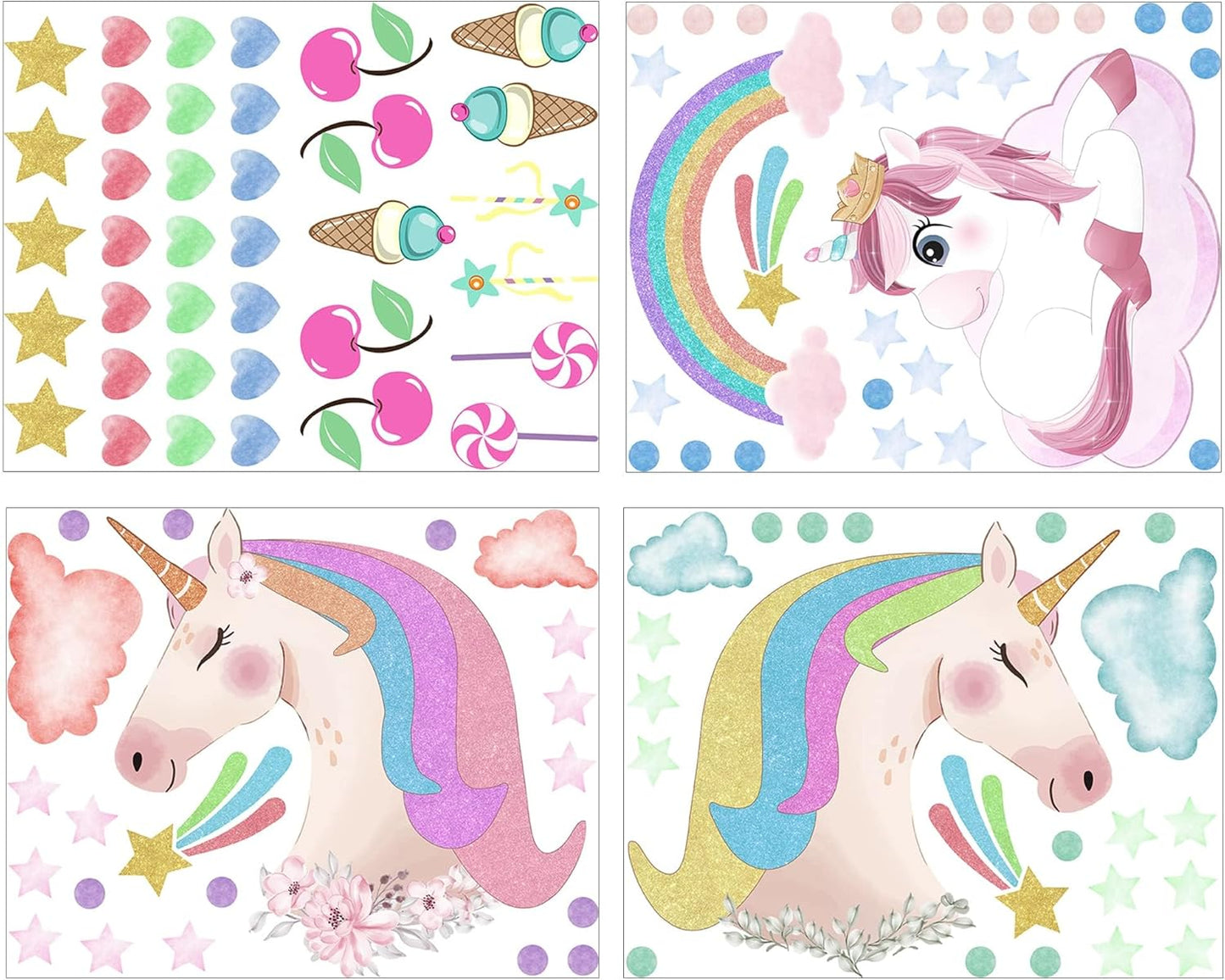 Glow in The Dark Unicorn Wall Stickers Decals, Removable Dots Stars Decals for Ceiling, Luminous Rainbow Wall Decal for Nursery, Room Decor Boys Girls Bedroom Playroom