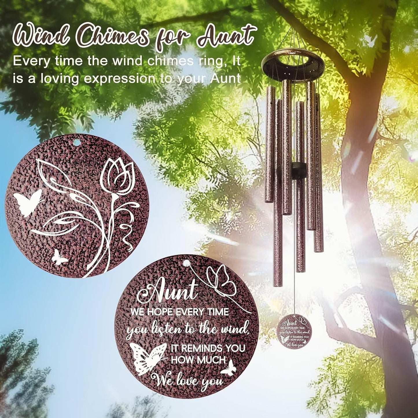 Gifts for Aunt, 25''Wind Chimes, Birthday Gifts for Aunt from Nephew Niece, Best Aunts Ever Gift for Women,Thanksgiving,Christmas Day Gift Ideas for Love Rreminder.