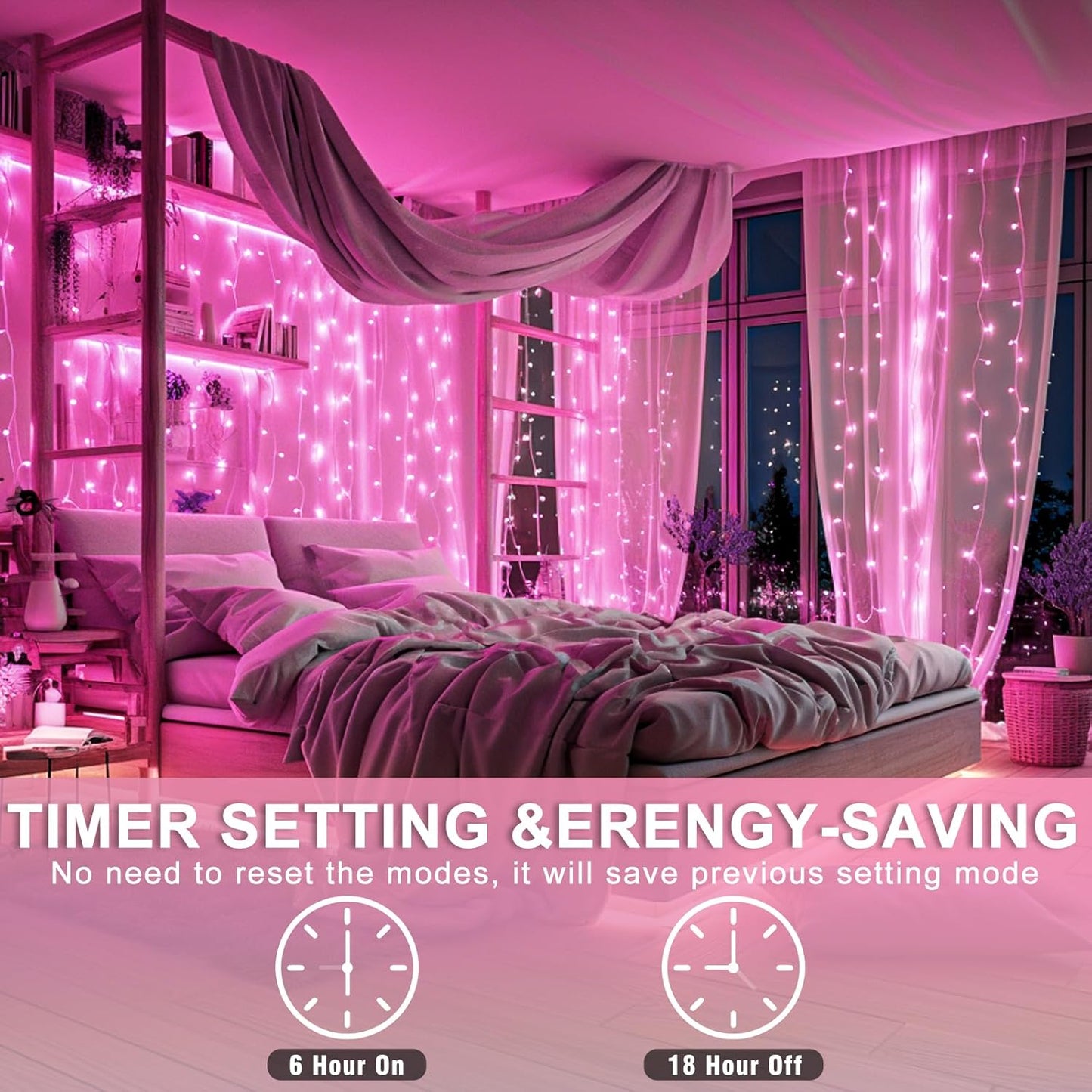 120 LED Pink Christmas Lights, 40ft Pink String Lights with 8 Modes Clear Wire Waterproof, Plug in Fairy String Light for Bedroom Valentines Day Christmas Decorations