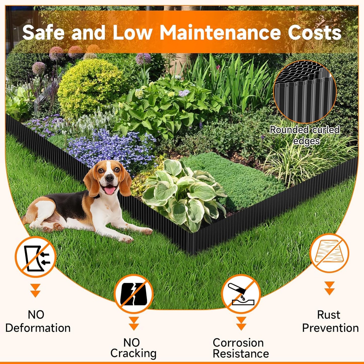 Corrugated Garden Edging, 12"×10Ft Galvanized Steel Landscape Edging & Lawn Edging Border, Metal Garden Border for Flower Beds, Garden，Lawn，Raised Beds & Tree Surrounds (Black)