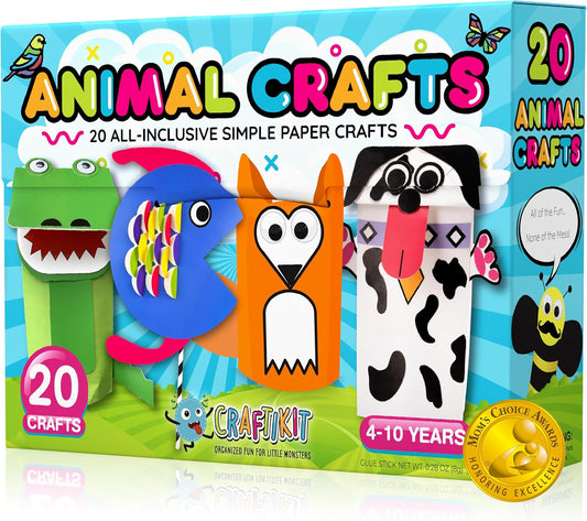 Craftikit® 20 Award-Winning Animal Toddler Arts and Crafts for Kids Ages 3-10 Years, All-Inclusive Animal Craft Kits, Fun Toddler Craft Box for Girls, Boys in Preschool