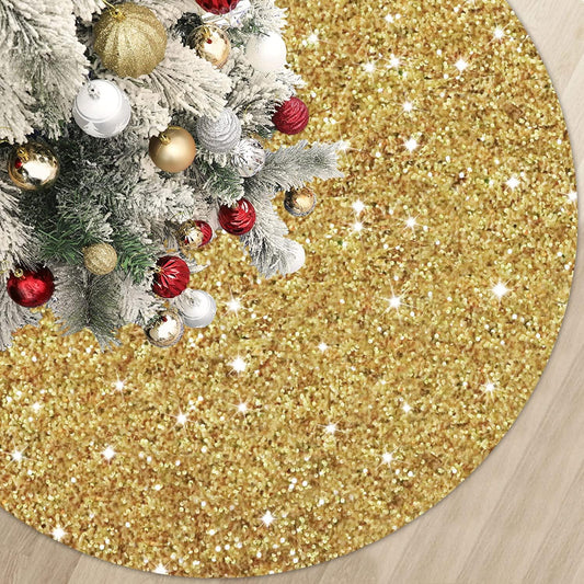 Gold Christmas Tree Skirts 21 Inches Metallic Tree Cover Skirt Personalized Christmas Tree Mat Ornament Rustic Round Small Xmas Tree Skirts for Holiday Festival Home Christmas Indoor Decoration