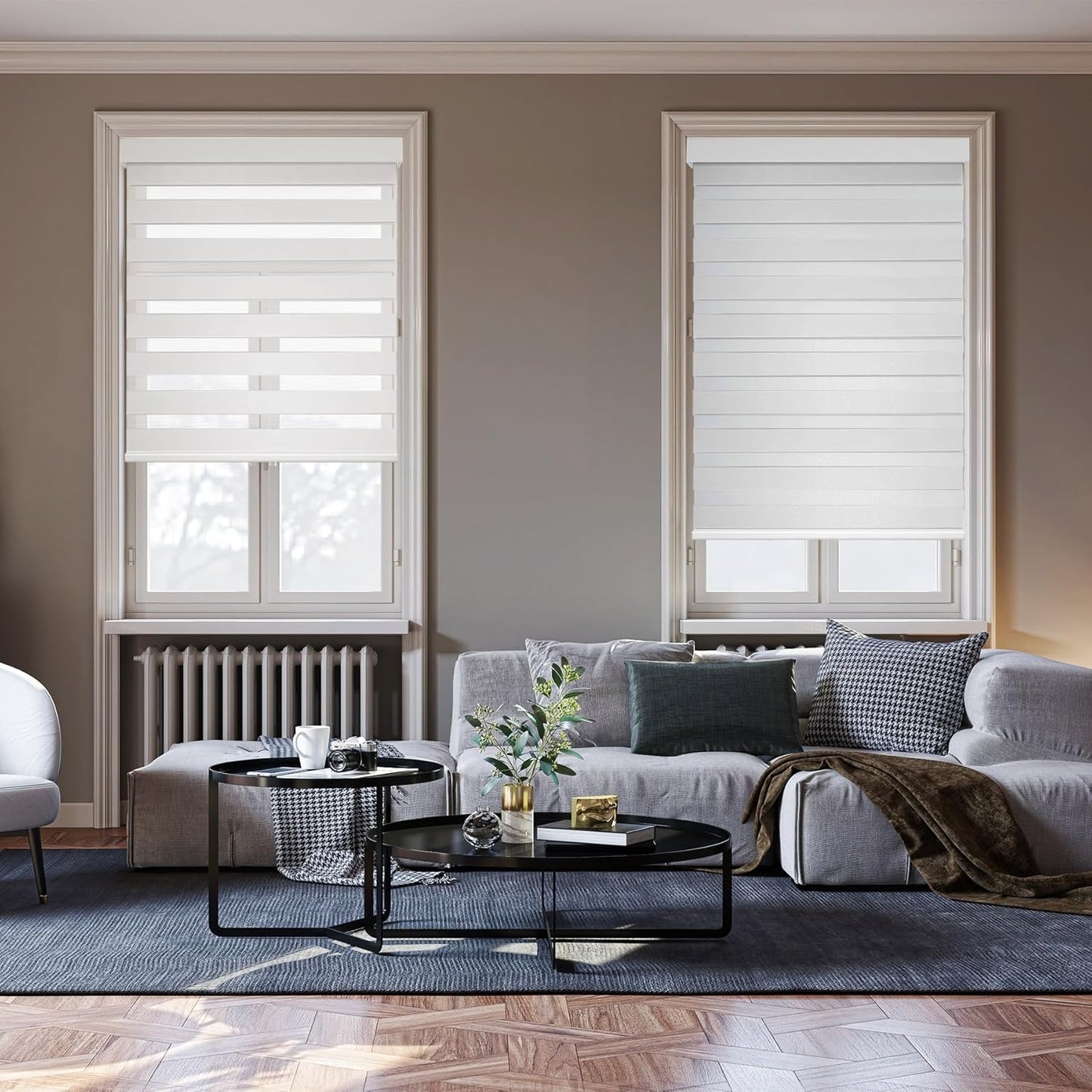 HESTIA Cordless Zebra Blinds Light Filtering Roller Shades Blackout Indoor Window Blind for Home Office,White,44" W x 54" H