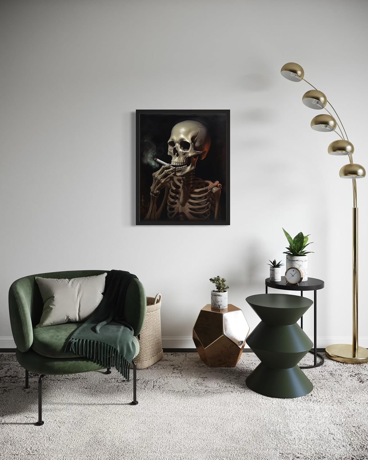Skull Smoking Ciggarettes Poster Art Print, Halloween Scary Vintage Wall Art Academia Spooky Painting Decoration for Horror Prints, Gothic Posters Bedroom Decor 89 (Skull Smoking Ciggarettes, 8 x 10 inches, Unframed)