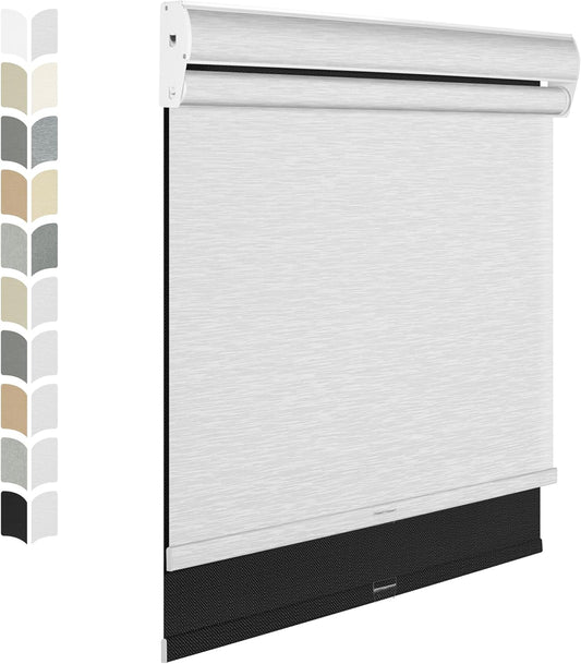 BERISSA Cordless Dual Roller Shades with Cassette Valance, Double Window Shades Blackout and Light Filtering, Day and Night for Home Office Door. Linen Black and White, 53 W x 44" H