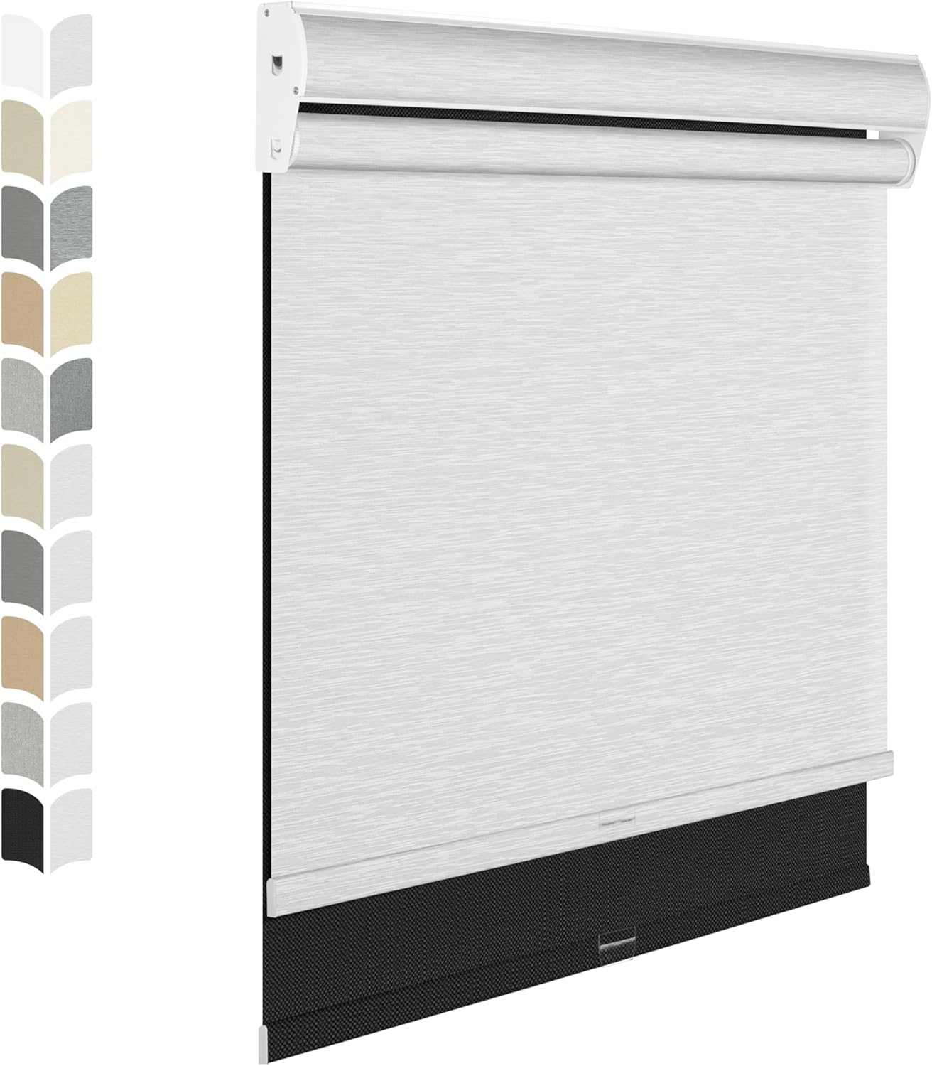 BERISSA Cordless Dual Roller Shades with Cassette Valance - Blackout and Light Filtering Shades for Home Office Door - Linen Black and White - 33 W x 72" H