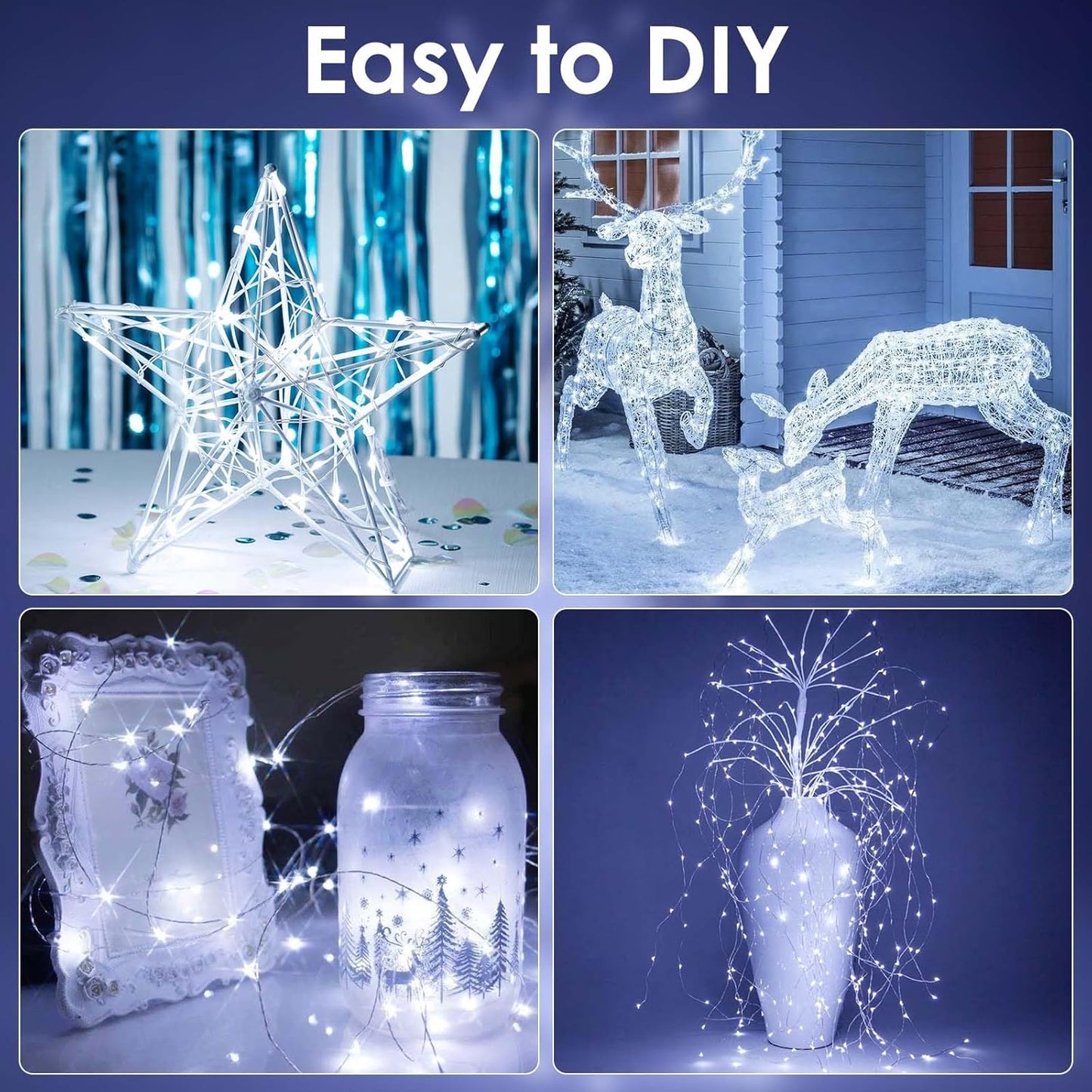 4-Pack Fairy Lights Battery Operated with Remote, Waterproof 33FT 100 LED Battery String Lights Outdoor Indoor, 8 Modes Twinkle Lights with Timer for DIY Home Centerpiece Christmas Decor (Cool White)