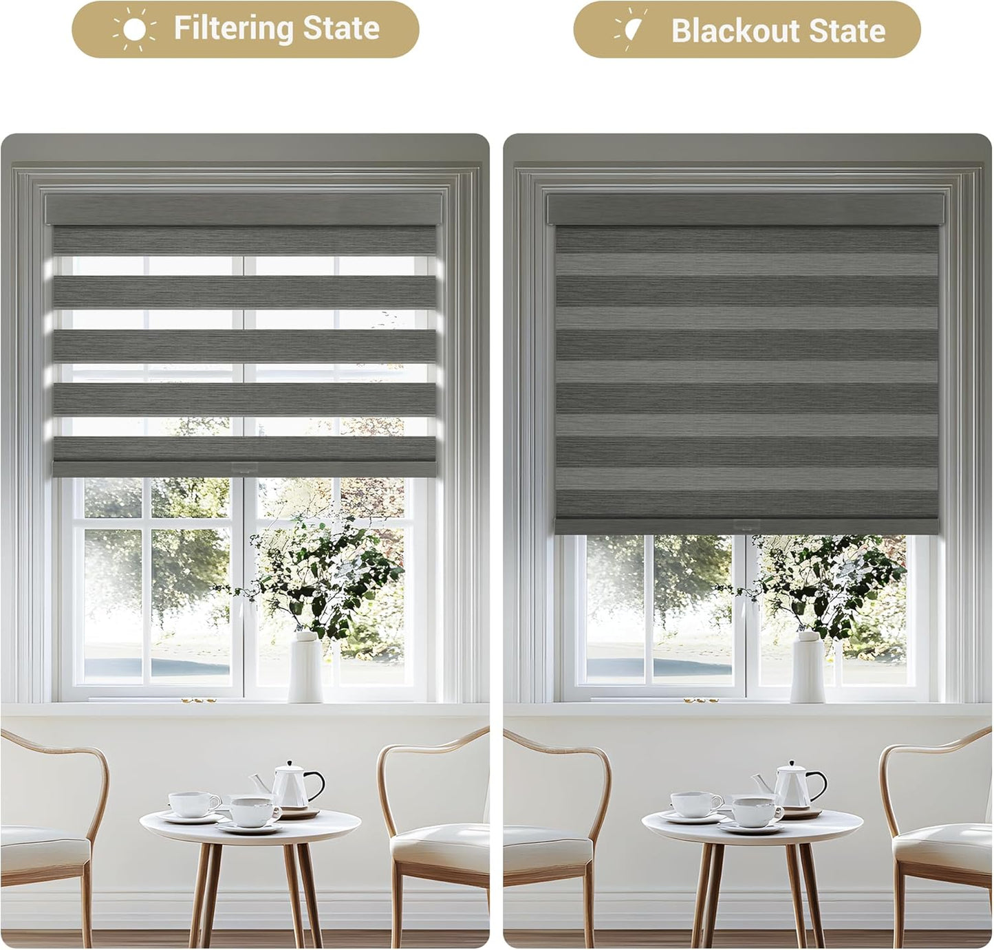 Cordless Zebra Blinds for Windows, Blackout Interior Blinds,Easy to Install,UV Protection,for Offices and Home,Custom Roller Shades, Mousse Grey,83" W x 80" H