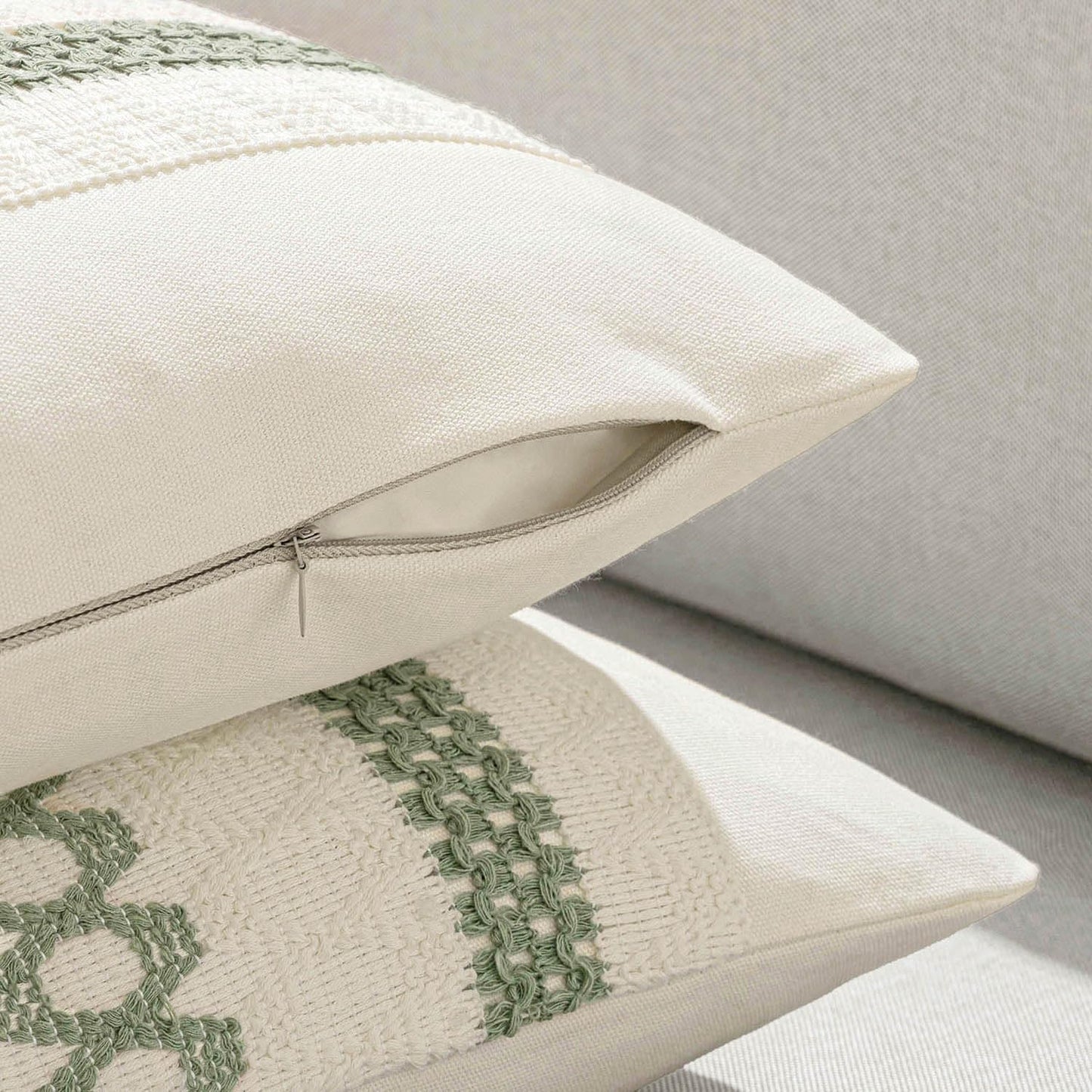 MIULEE Set of 2 Sage Green Boho Decorative Pillow Covers 22x22 Inch Farmhouse Rustic Couch Throw Pillows Modern Summer Cotton Cushion Covers Retro Cute Macrame Woven Home Decor for Bed Sofa Chair