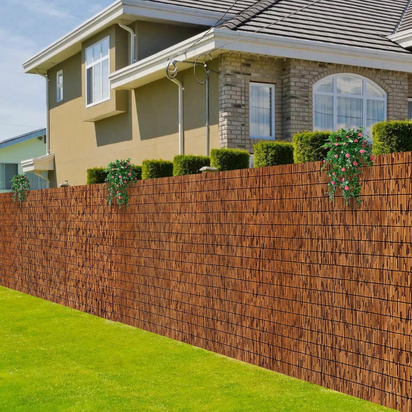 2 Pack Natural Reed Fence,6FT X 16.4FT Bamboo Fencing Privacy Reed Screening for Outdoor, Gallery, Restaurant, Hotel, Patio (Brown)