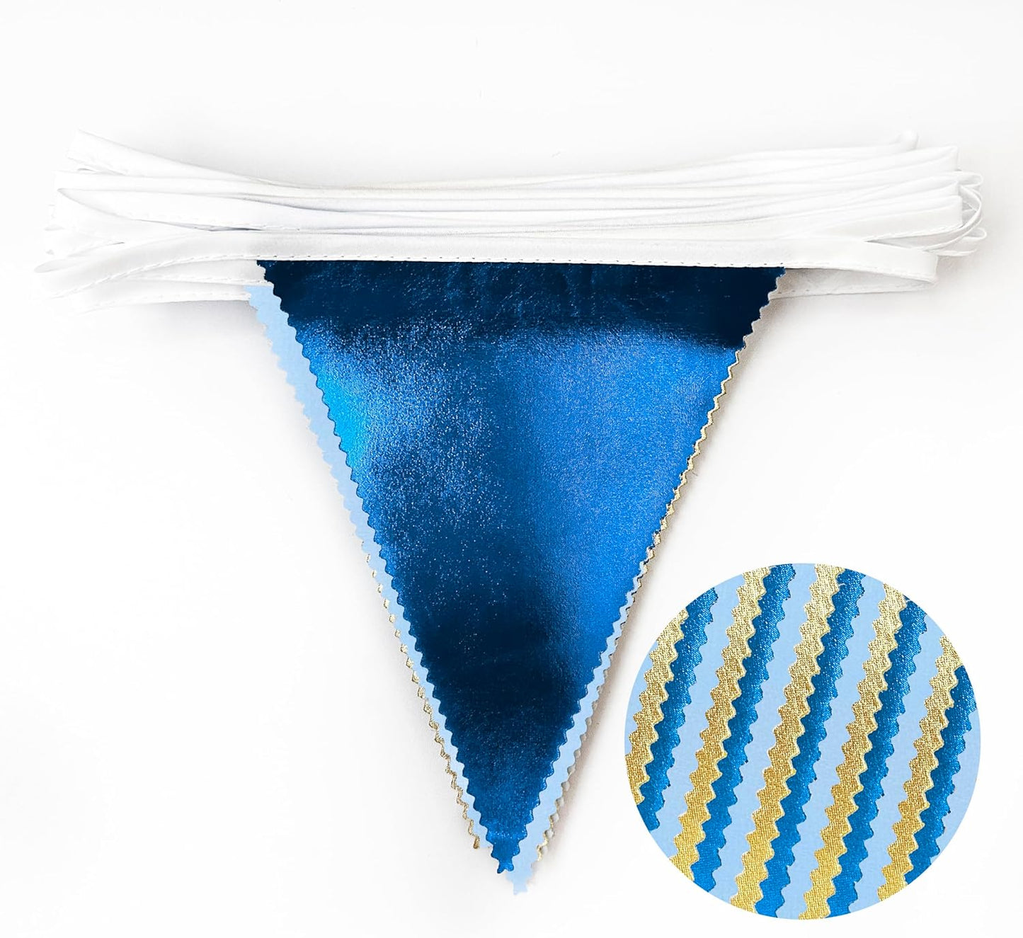Gold Blue Party Decoration Gradient Blue and Gold Triangle Pennant Banner Flag Metallic Fabric Bunting Garland for Nautical Ahoy Achor Birthday Graduation Retirement Wedding Baby Shower Party Supplies