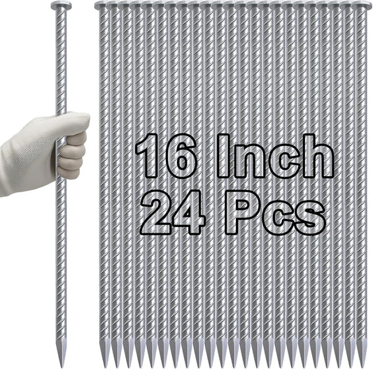 VVOKGO 16 Inch Rebar Stakes Metal Asphalt Anchoring Spikes Ground (24pcs), 1/2 Inch Diameter Galvanized Landscape Anchors Heavy Duty for Speed Bump, Handicap Threshold Ramps, Parking Limits Curb, Tarp