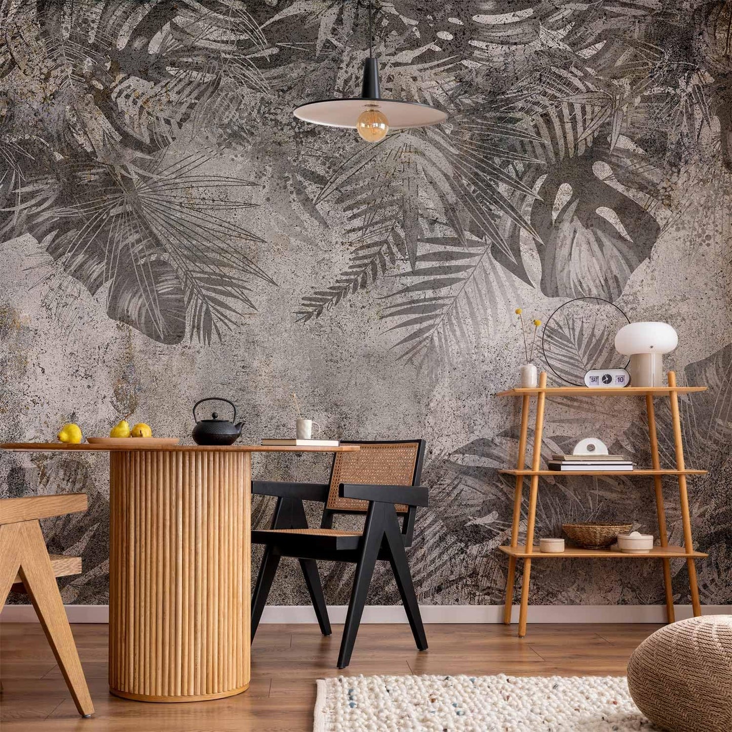 artgeist Premium Wall Mural Tropical Leaves 98x69 in - XXL Non-Woven Wallpaper Fleece Wall Decor Photo Print Picture Image Design Landscape Palms Leaves Monstera Grey b-C-0825-a-a