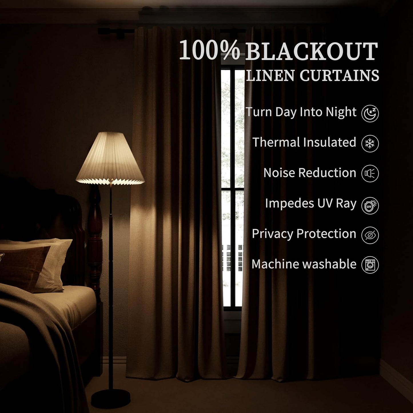 100 Inch Blackout Curtains 2 Panels Set Back Tab Thermal Insulated Brownish Grey Linen Textured Black Out Curtains Noise Reducing Neutral Living Room Darkening Window Drapes Pleated Look 52x100