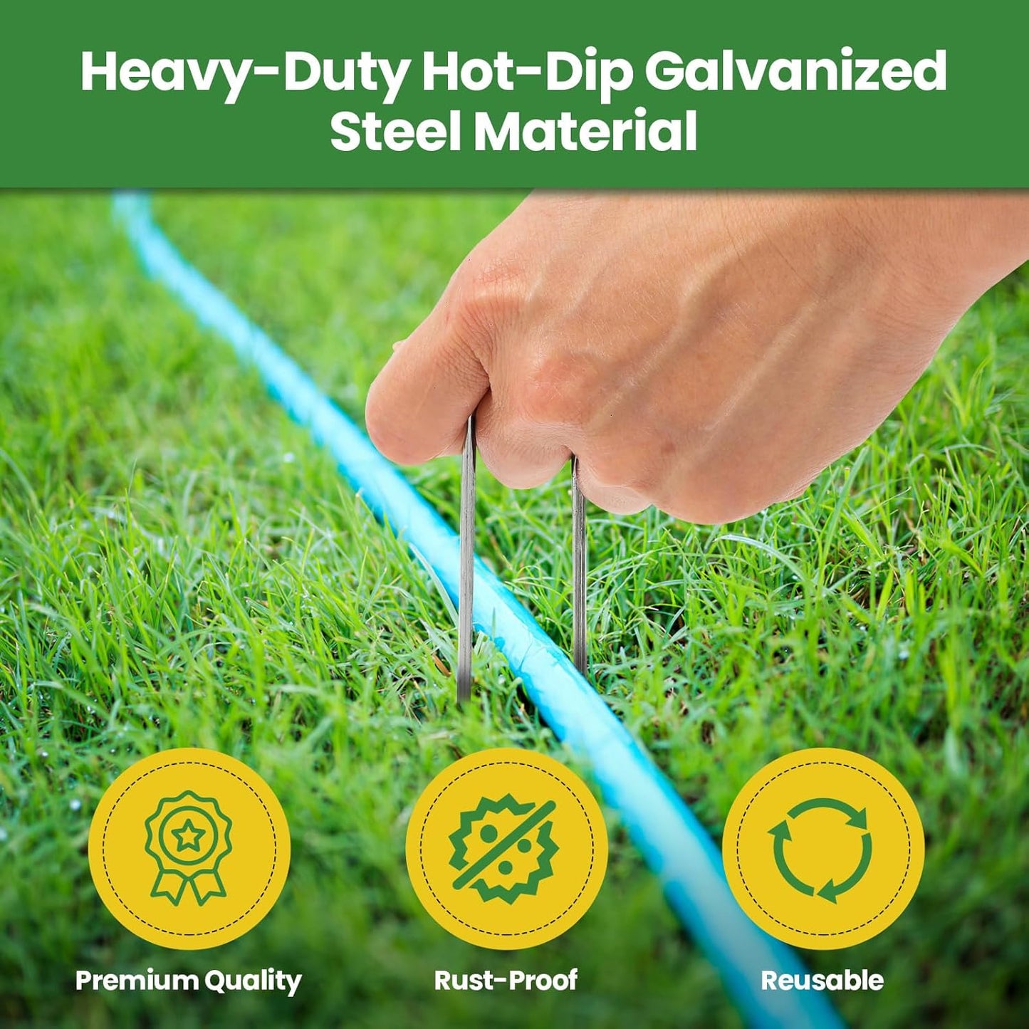 Landscape Staples 8 Inch 60 Pack, Garden Stakes Galvanized Garden Staples 11 Gauge, Plant Cover Stakes for Lawn Weed Barrier