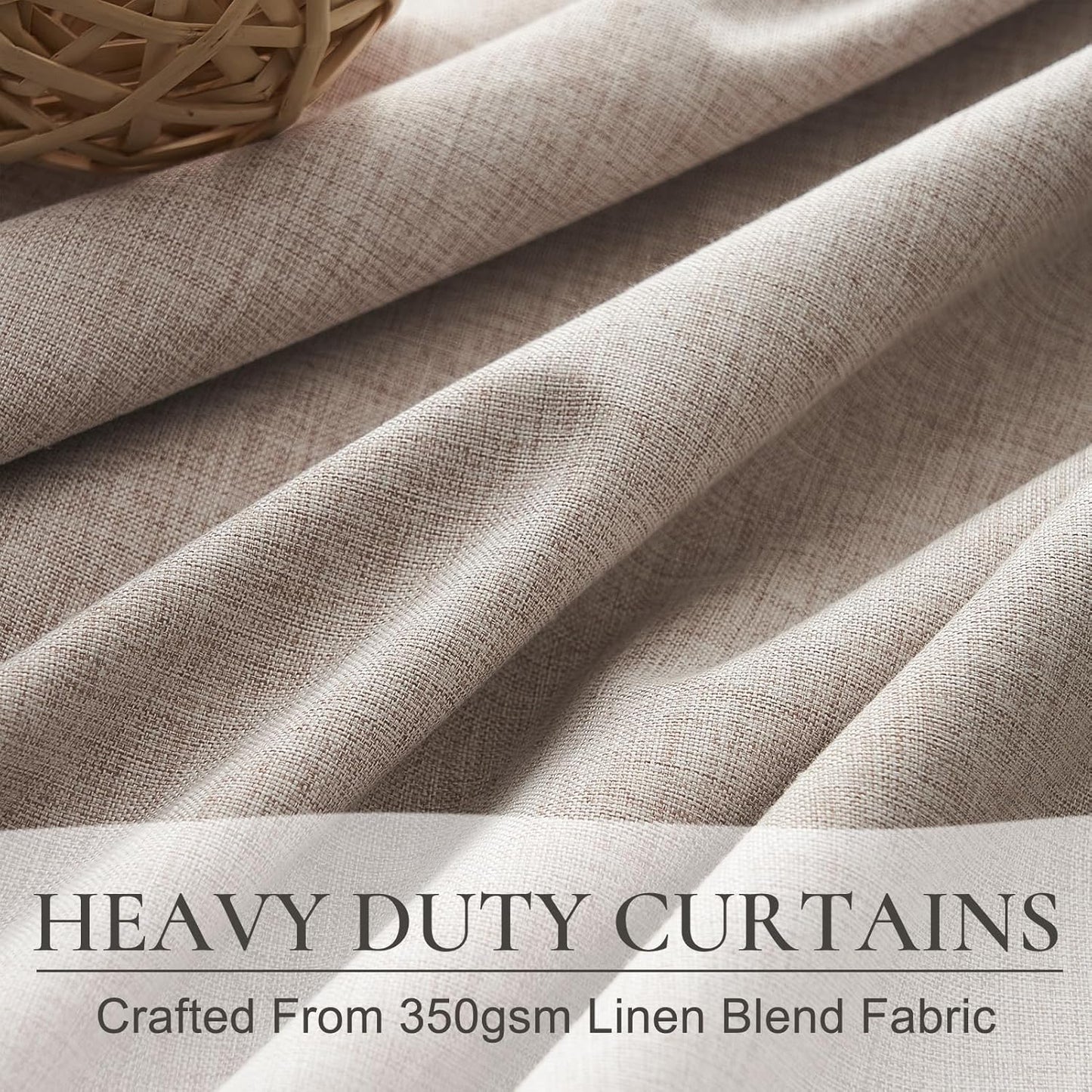 Thick Linen Blackout Curtains 105 Inches Long 2 Panels Set, Custom Length Heat/Draft Blocking Back Tab&Pinch Pleated Neutral Large Window Drapes for Office at Home Living Room Bedroom, W40"xL105"