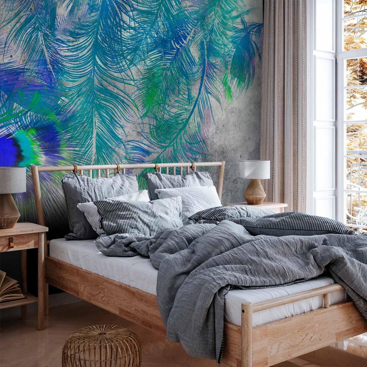 artgeist Wall Mural Cement Feather 193x138 in - XXL Peel and Stick Self-Adhesive Wallpaper Removable Large Sticker Foil Wall Decor Print Picture Image Design Colorful Abstract n-A-1488-a-a