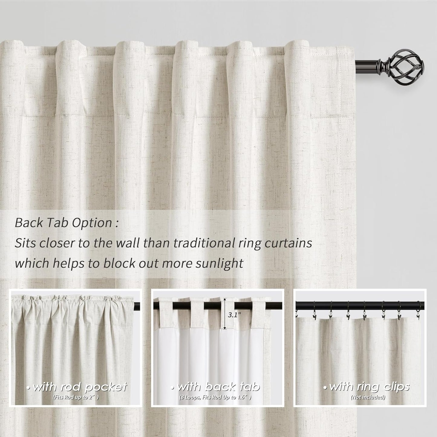 Cream Linen Blackout Curtains for Bedroom 84 Inch Length 2 Panels Set Room Darkening Curtains Natural Beige Black Out Curtain Neutral Thermal Insulated Living Room Nursery Drapes Back Tab 52x84