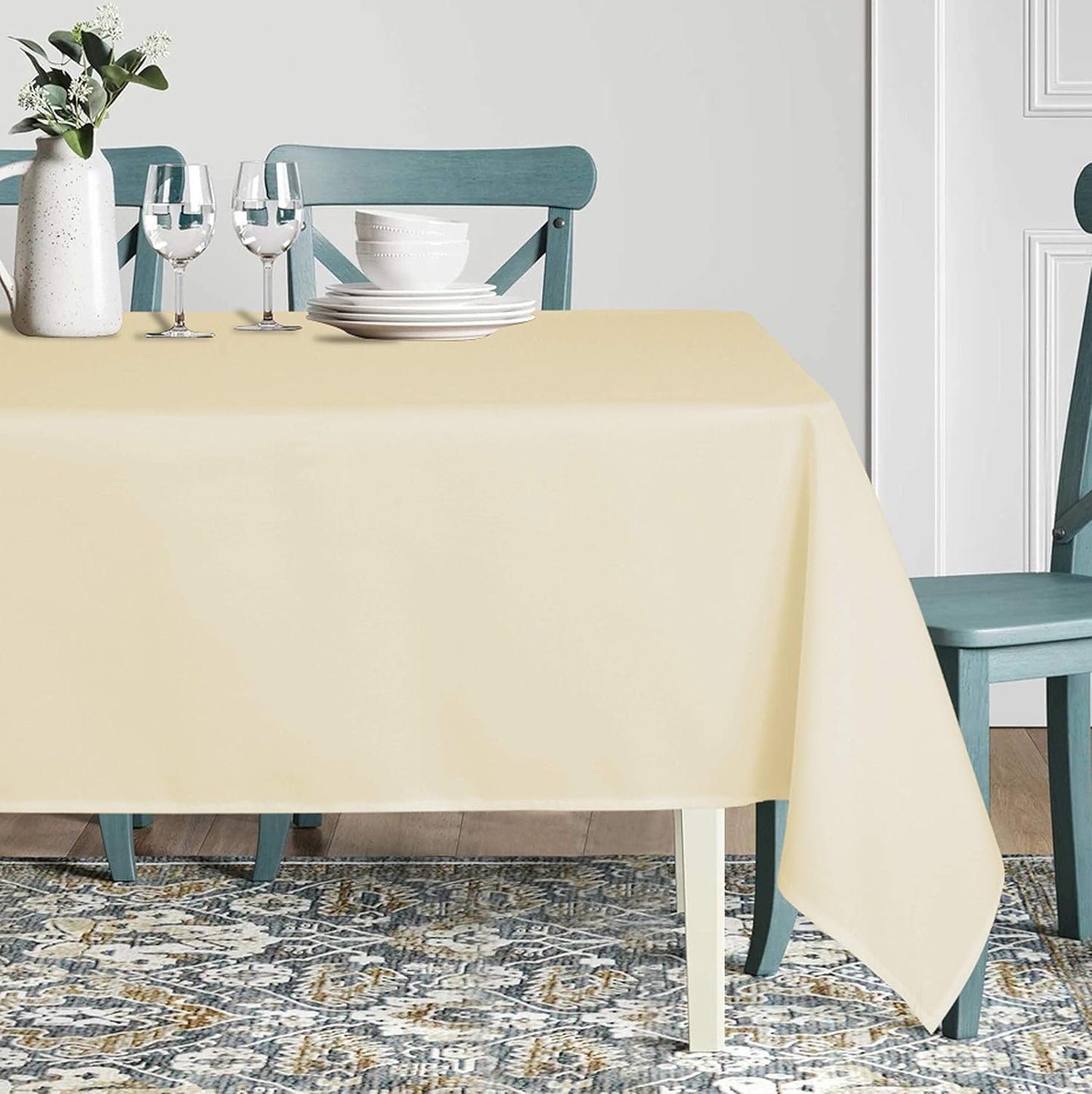 sancua Rectangle Tablecloth - 70 x 120 Inch - Stain and Wrinkle Resistant Washable Polyester Table Cloth, Decorative Fabric Table Cover for Dining Tables, Buffet Parties and Camping, Beige