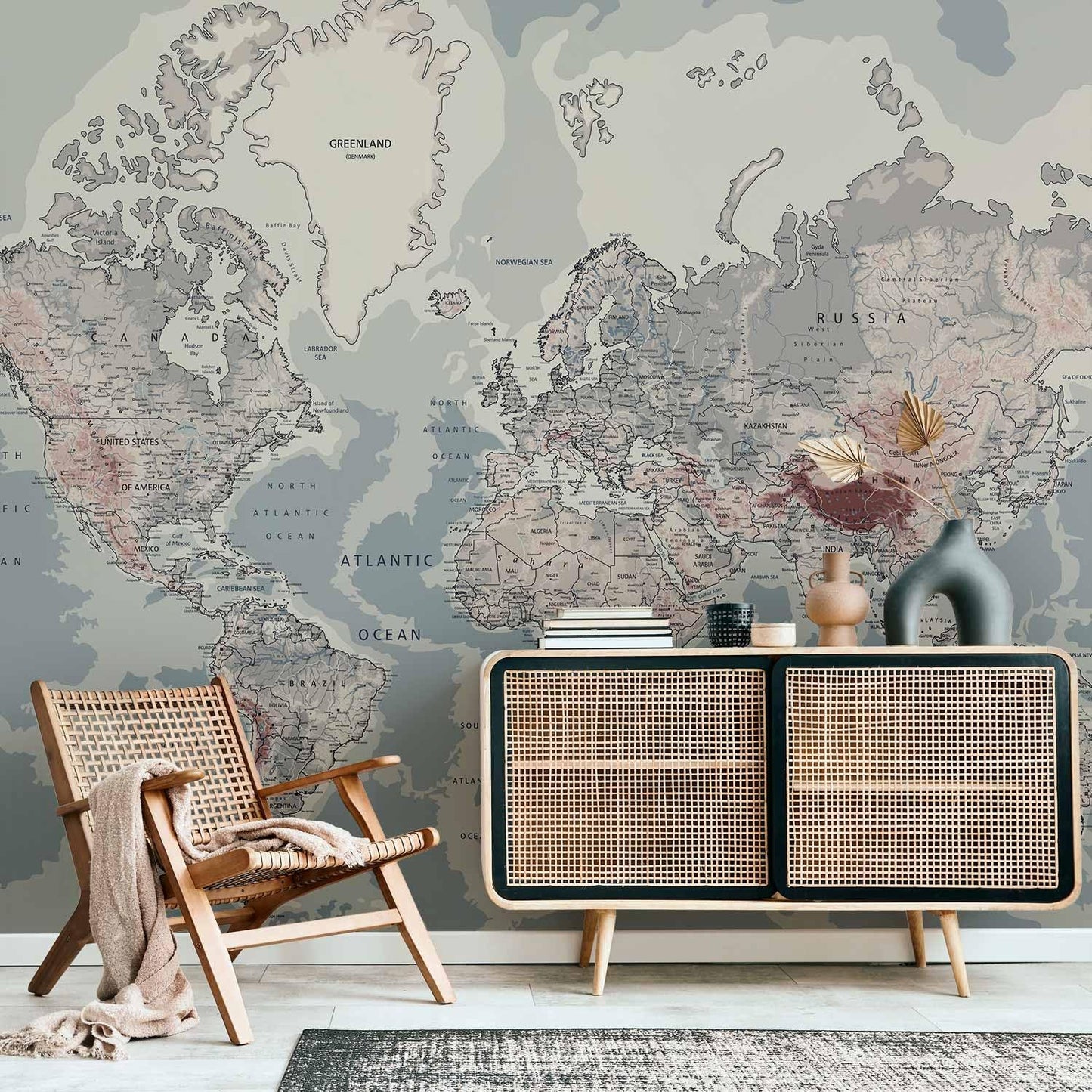 artgeist Premium Wall Mural World Map 157x110 in - XXL Non-Woven Wallpaper Fleece Wall Decor Photo Print Picture Image Design Home Map of The World k-A-0061-a-c