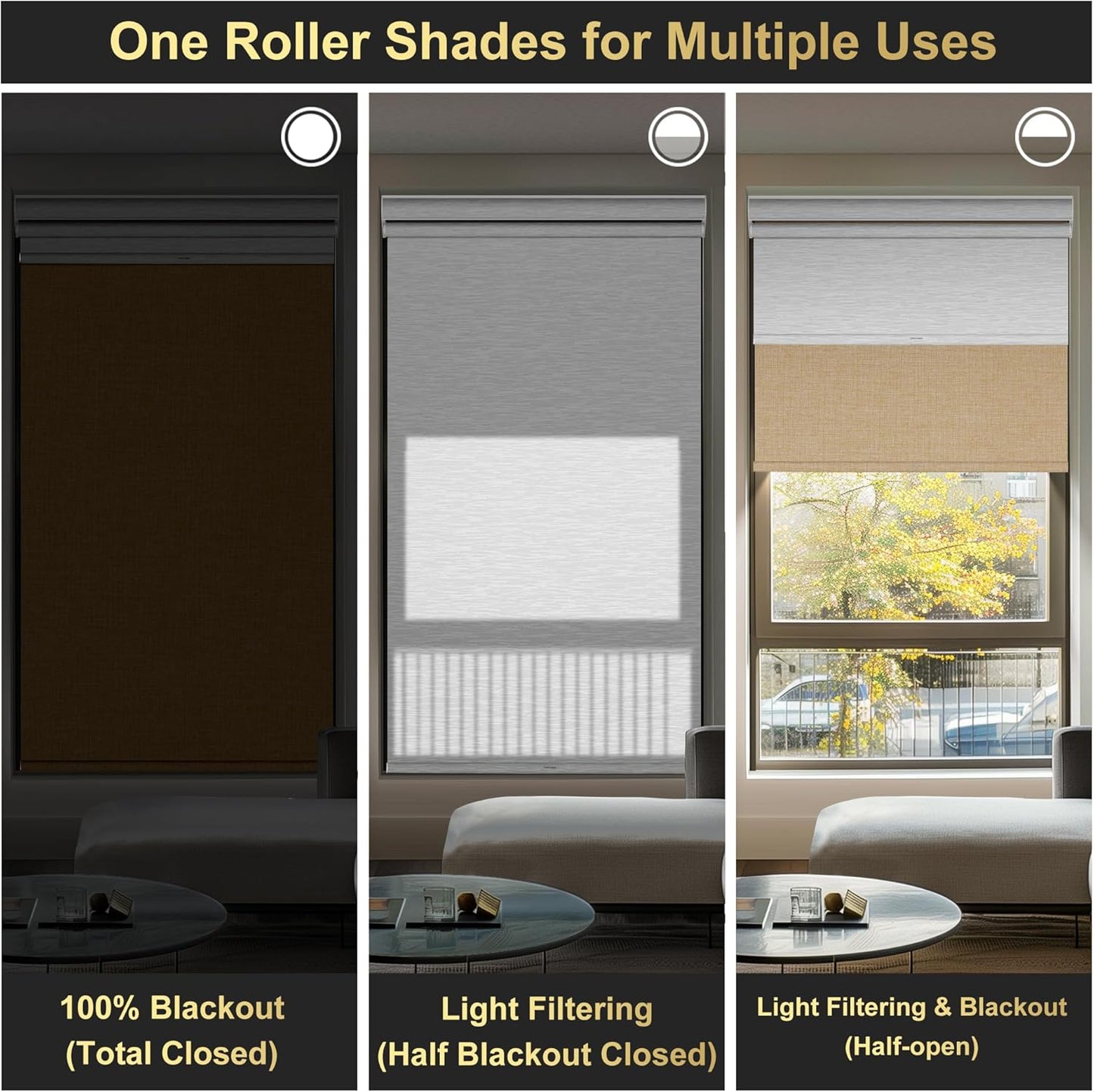 BERISSA Cordless Dual Roller Shades, Cassette Valance, Double Blackout/Light Filtering, Day/Night Linen Beige/White 49W x 86H