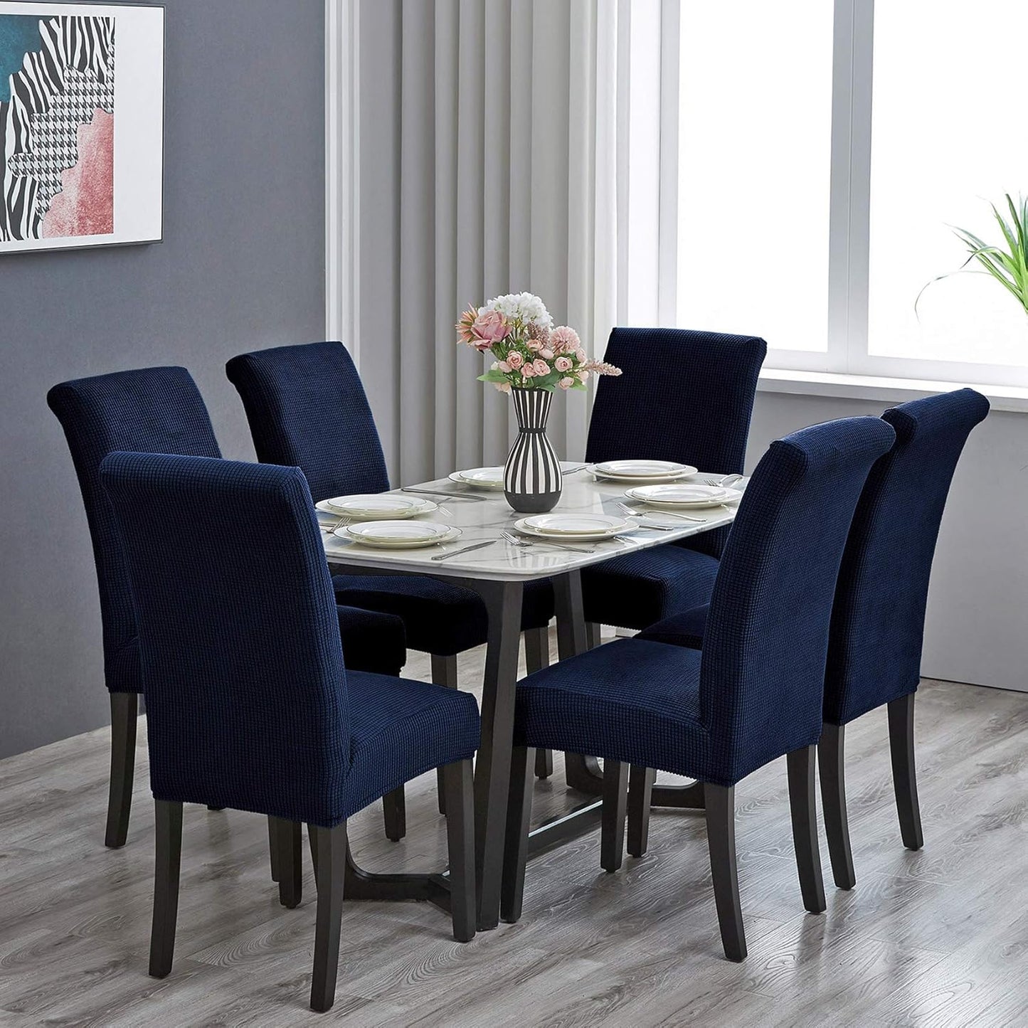 Howhic Stretch Chair Covers for Dining Room Set of 2, Removable Washable Dining Room Chair Covers, Dining Chair Slipcovers Seat Protector, Great for Home and Banquet Decor (Navy, 2 Pack)