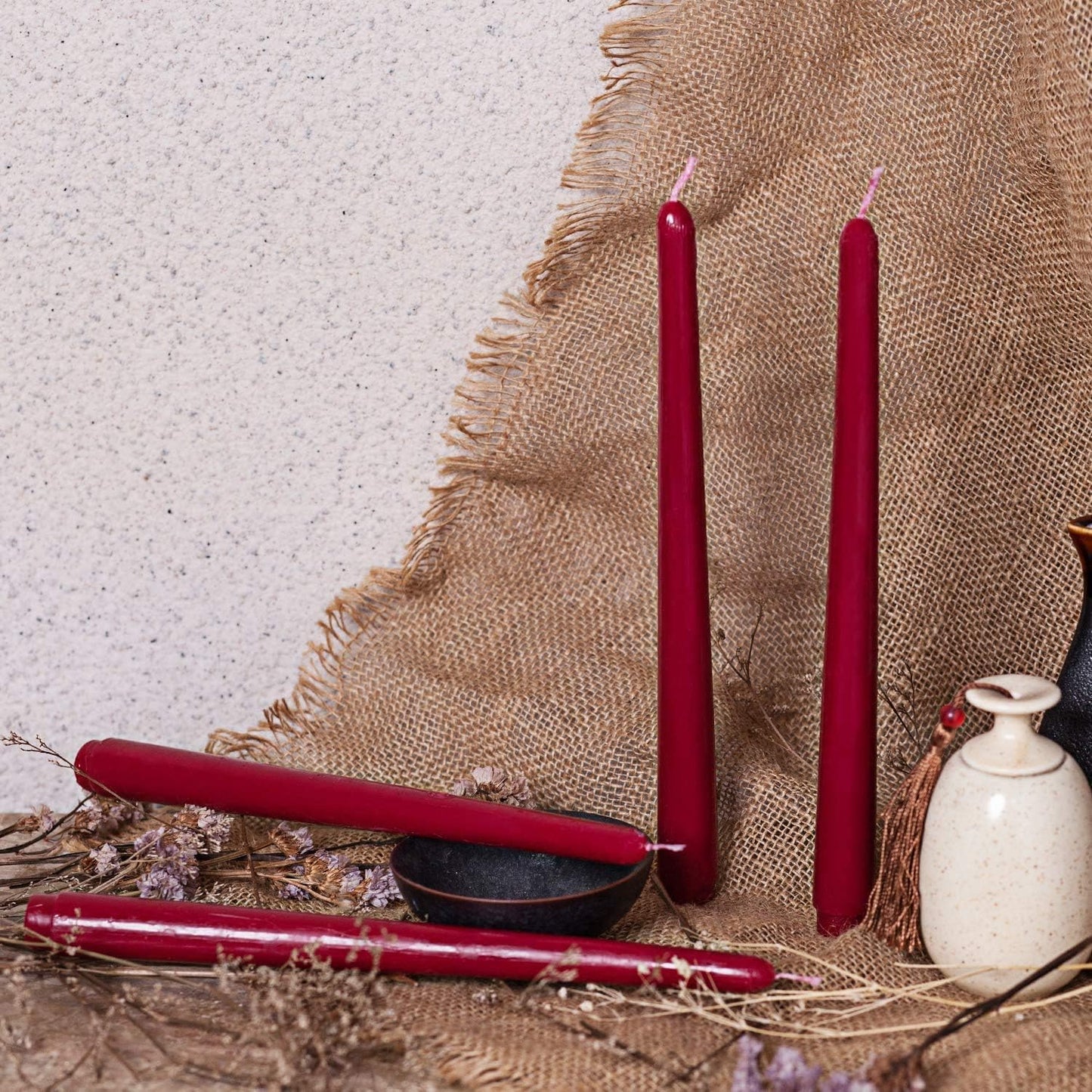 14 Pack Dark Red Taper Candles 12 Inch Tall 3/4 Inch Thick Burn 10 Hours (Burgundy)