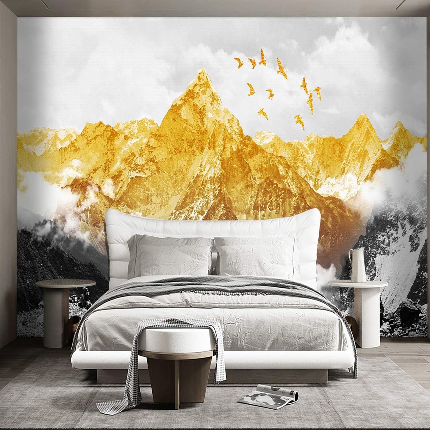 Golden Mountain Wallpaper for Bedroom Scene Large Wall Mural Living Room Adhesive Fabric Decor - 91"x65"（Not Peel and Stick）
