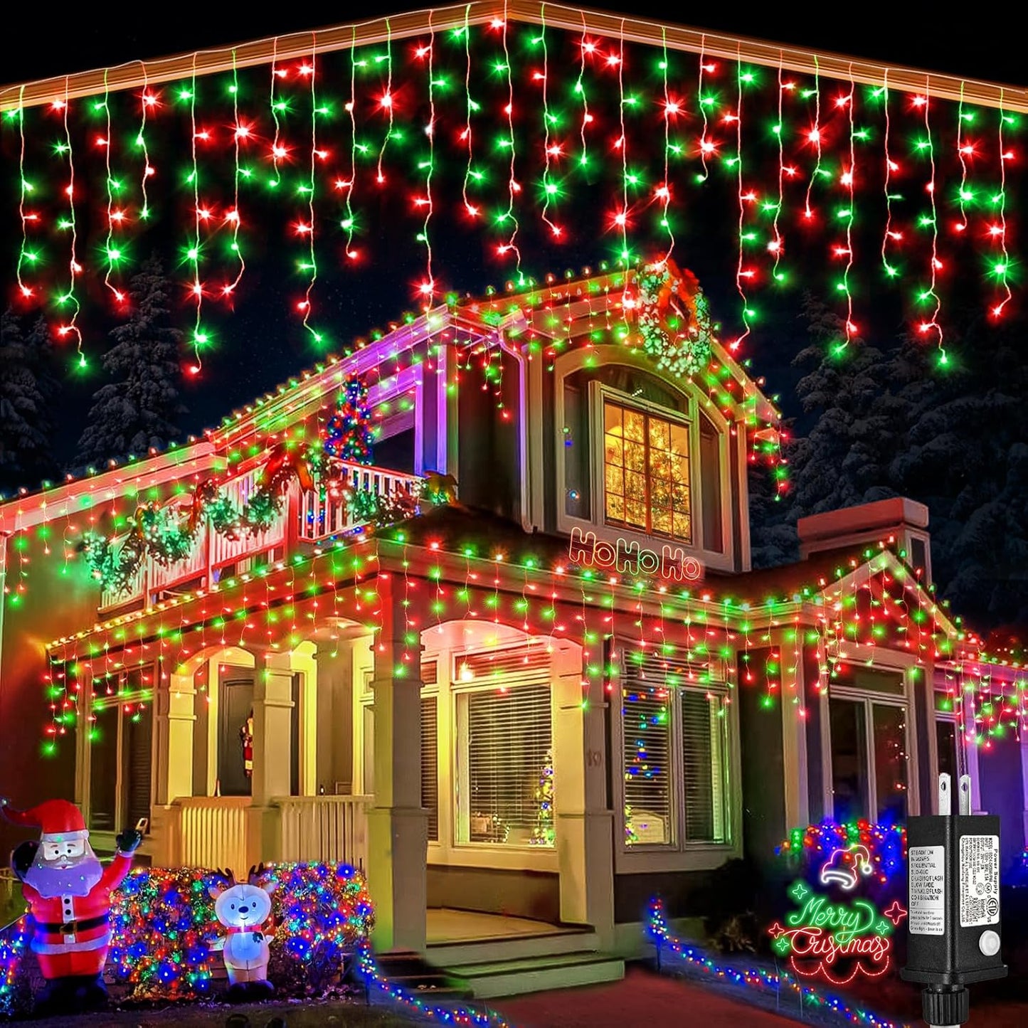 33ft Icicle Lights for Outside, Red and Green Christmas Lights Outdoor Indoor, 400 LED Twinkle String Lights with 75 Drops, Clear Wire Short Curtain Lights for Thanksgiving Room Home Wall Bedroom