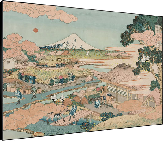 SIGNWIN 46"x60" Extra Large Framed Wall Art Japanese Ukiyo-e Landscape, Timeless Mt. Fuji Scene for Zen-Inspired or Asian-Style Interiors for Home Living Room Bedroom Decor (Frame Assembly Required)