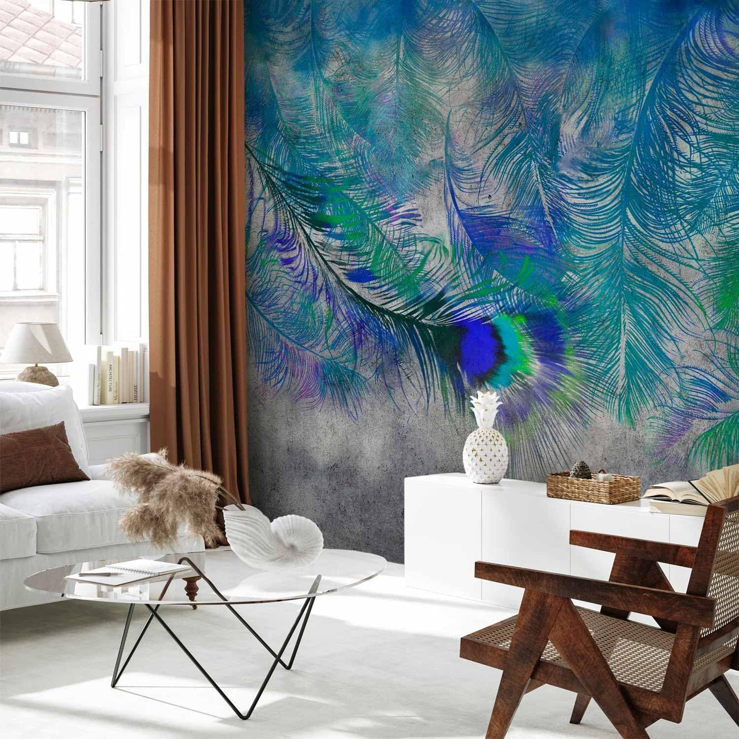 artgeist Wall Mural Cement Feather 116x83 in - XXL Peel and Stick Self-Adhesive Wallpaper Removable Large Sticker Foil Wall Decor Print Picture Image Design Colorful Abstract n-A-1488-a-a