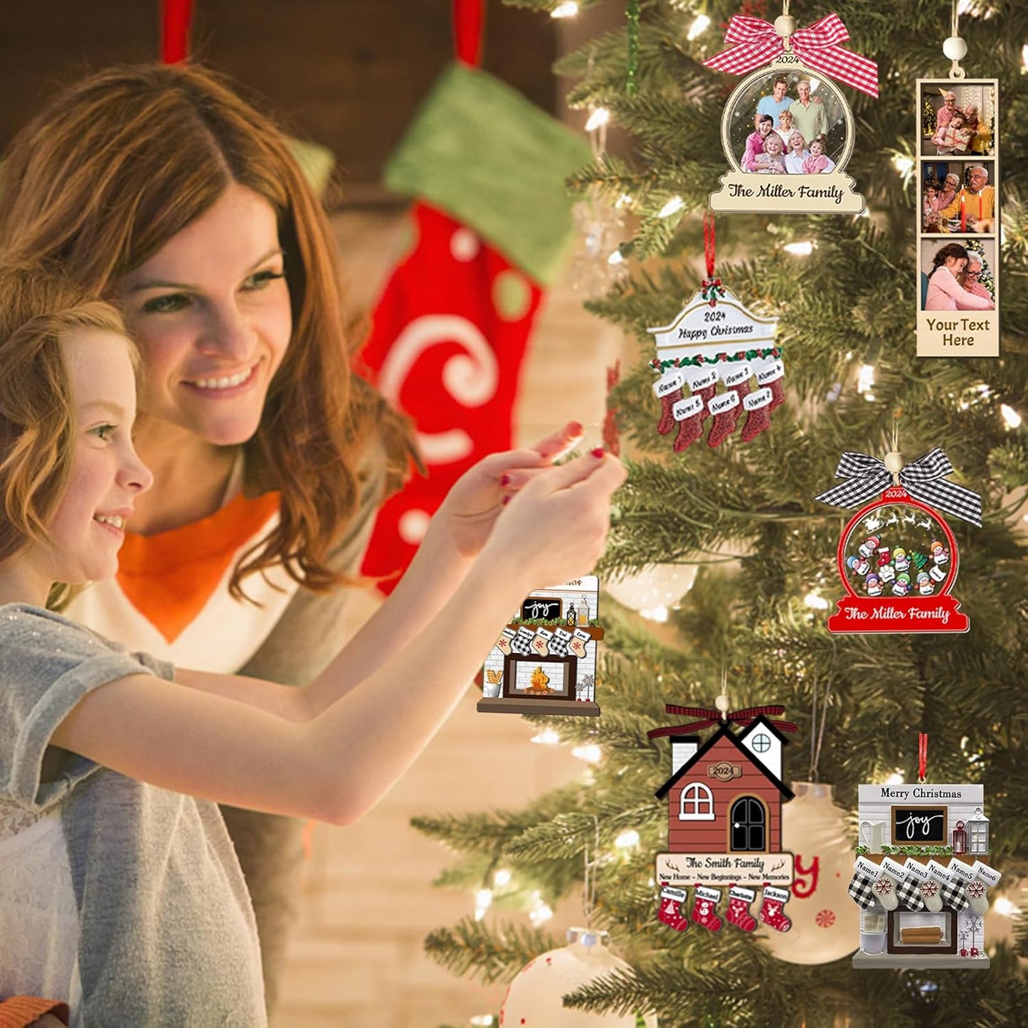 Personalized Deer Christmas Ornaments with Names of 2/3/4/5/6/7/8 Custom Reindeer Family Ornament Customized Xmas Tree Hanging Ceramic Decoration Gift