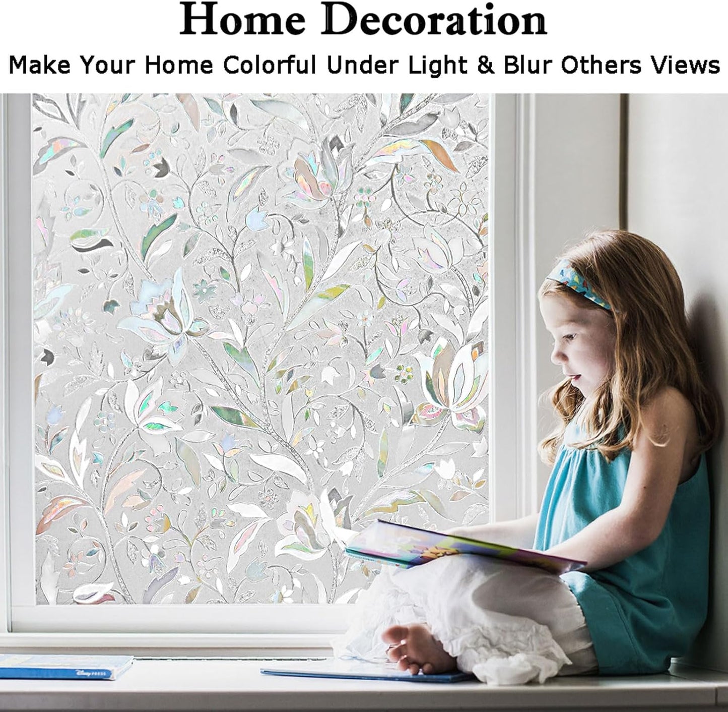 Kromapolis Window Film Privacy Frosted - Stained Glass Decorative Film, Non-Adhesive, No-Glue (23.6 x 118.1 inch)
