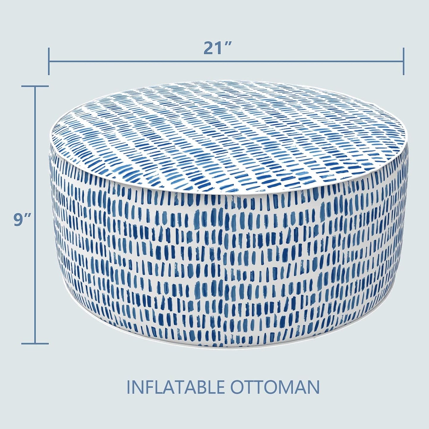 LVTXIII Outdoor Inflatable Ottoman Stool, Patio Water Repellent Footrest Stool with Handle, Portable Outside Round Ottoman for Patio Garden, Camping or Home Use, 21"x21"x9", Blue Pebble