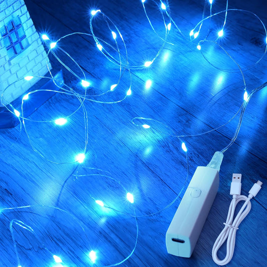 Lakumu 32FT(16 * 2) LED String Lights Battery Operated, Fairy Lights with Timer, Mini Twinkle Lights for Bedroom, Christmas Decorations, Wedding, Vine, Centerpiece Table Decor Blue