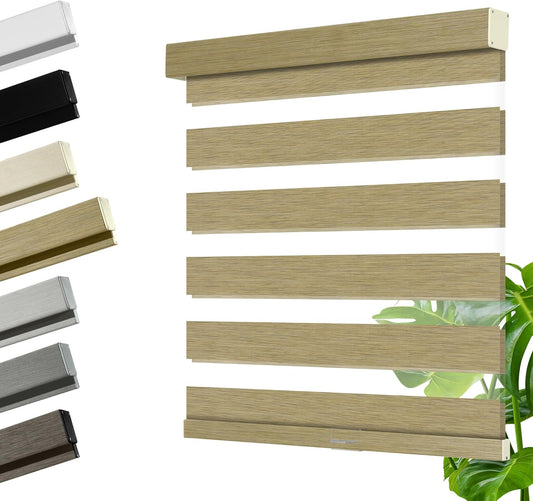Cordless Zebra Blinds for Windows, Blackout Interior Blinds,Easy to Install,UV Protection,for Offices and Home,Custom Roller Shades, Mousse Light Bown,68" W x 88" H