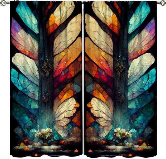 Stained Glass Curtains,Vintage Magical Colorful Abstract Art Home Decor Drapes for Bedroom Living Room Kitchen Window Treatment 2 Panels Set Total Size 63" W X 63" L Inch