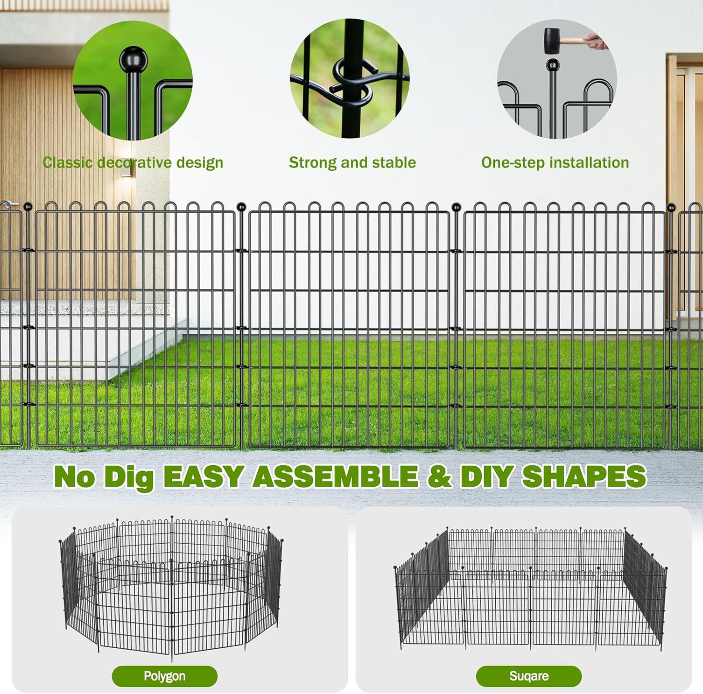 25 Panels No Dig Decorative Garden Fence with Gate for Yard, 32 in(H) X 59 ft(L) Animal Barrier Fencing for Outdoor Dog, Metal Portable Garden Fences for Borders, Pets, Landscape, Temporary Fence