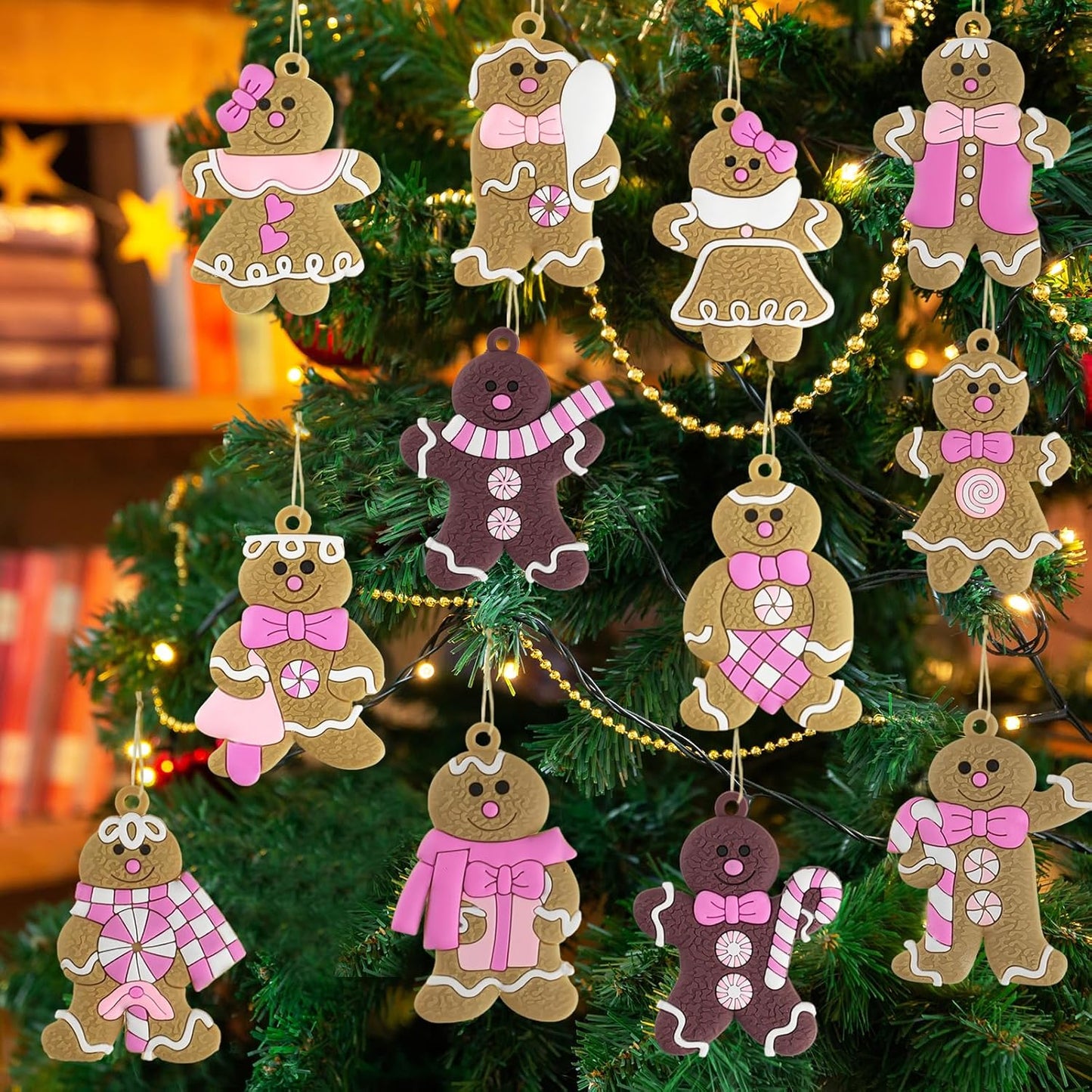 Gingerbread Man Ornaments Christmas Tree Decorations - 36pcs Pink Gingerbread Man Christmas Decorations Hanging Ornaments for Holiday Xmas Tree Home Decor