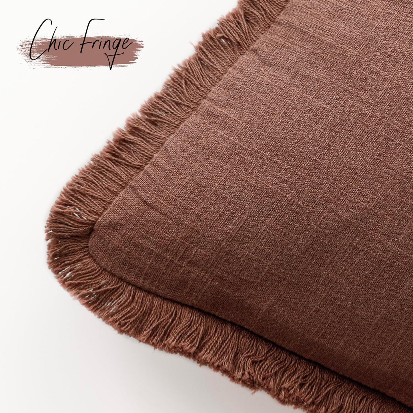Foindtower Set of 2 Decorative Linen Fringe Throw Pillow Covers Boho Farmhouse Cushion Cover with Tassels Soft Accent Pillowcase for Couch Chair Sofa Bed Living Room Home Decor,24×24 Inch,Rust Red