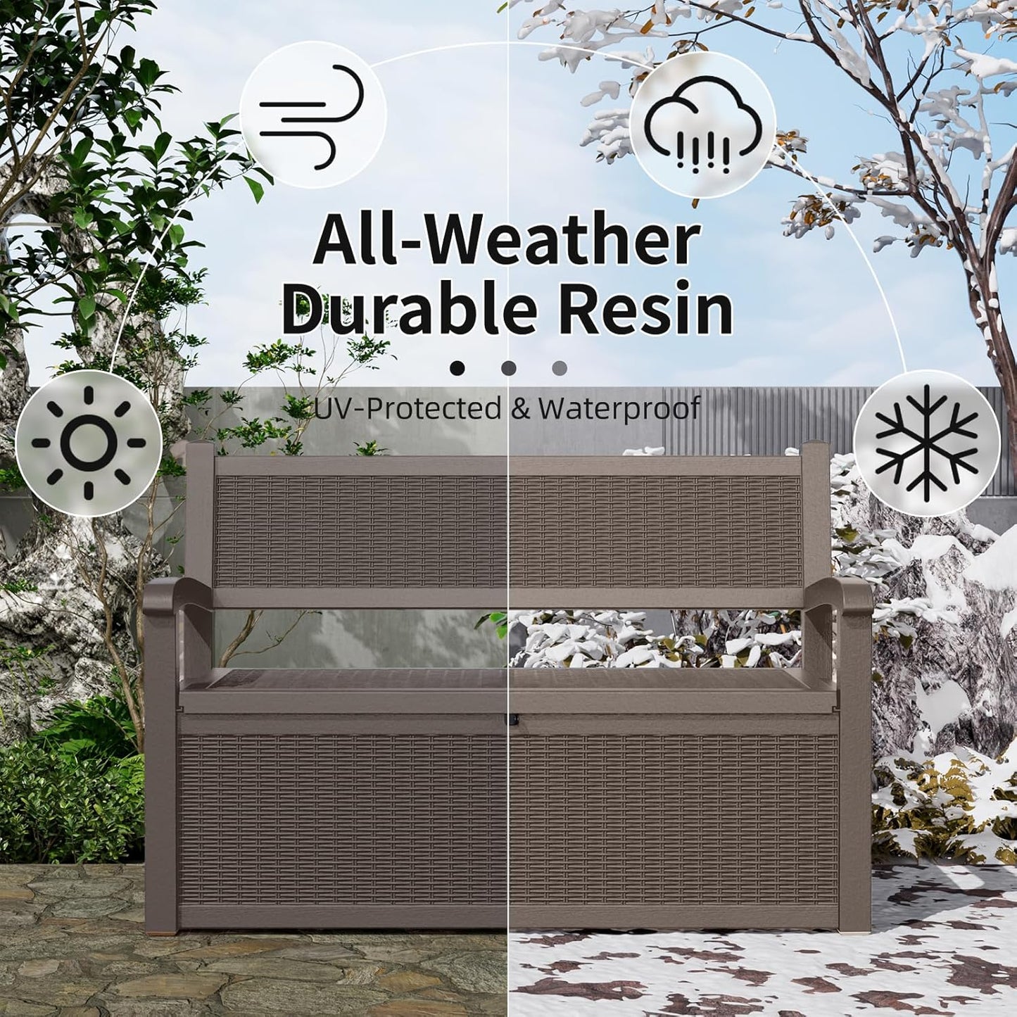 80 Gallon Storage Bench Deck Box Waterproof Lockable,Outdoor Storage Furniture for Patio,Garden and Cushions(Gray)