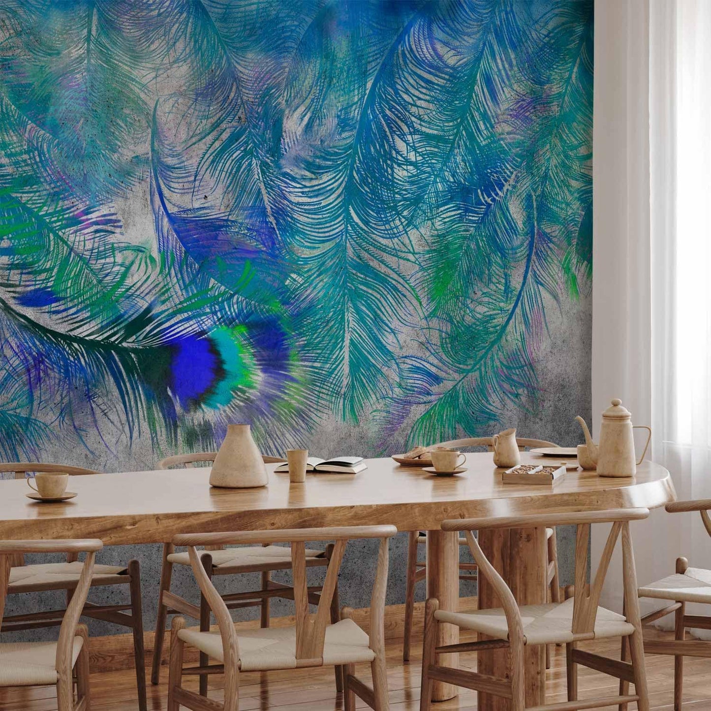 artgeist Wall Mural Cement Feather 116x83 in - XXL Peel and Stick Self-Adhesive Wallpaper Removable Large Sticker Foil Wall Decor Print Picture Image Design Colorful Abstract n-A-1488-a-a