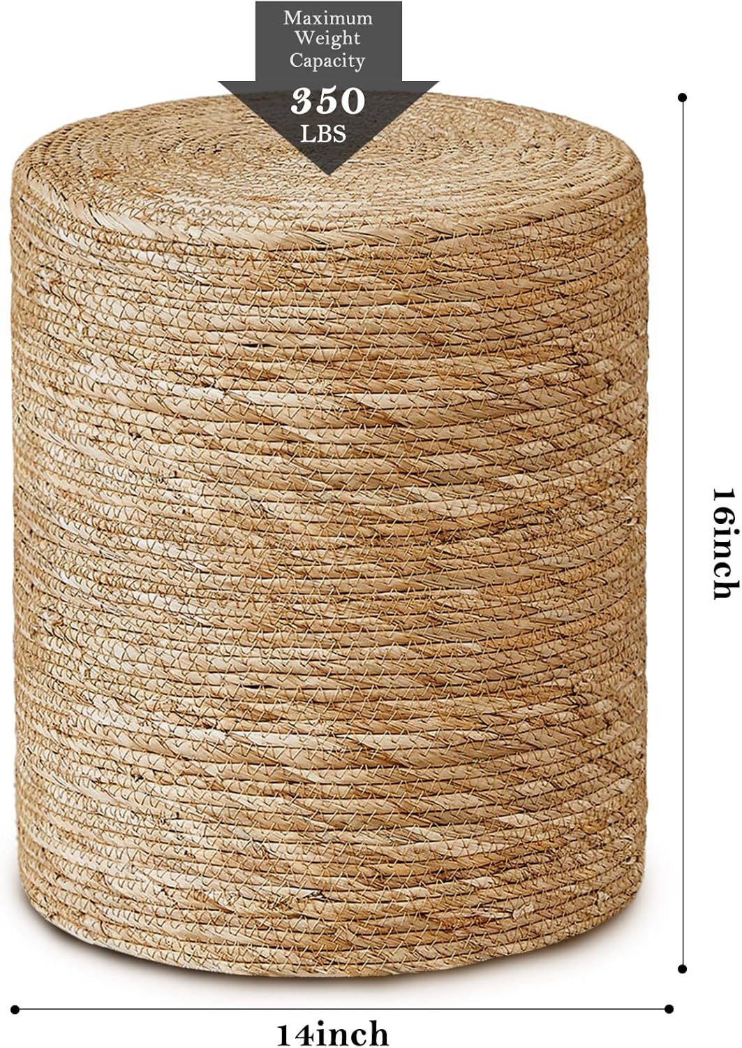Cplxroc Pouf Ottoman, 100% Handwoven Seagrass Braided Pouffe, Boho Decor Floor Chair for Couch or Desk, Outdoor Ottomans for Garden, Round Footrest with Wood Frame, Home Decorative Seat for Balcony
