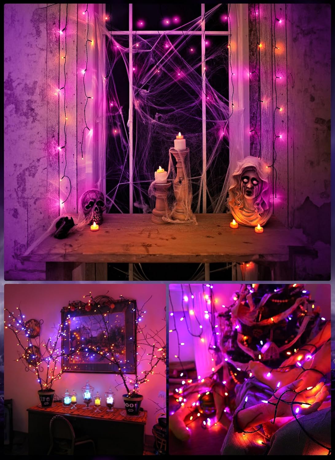 Minetom Halloween String Lights Orange & Purple 100 Count 25 Feet Incandescent Bulb Mini Lights for Indoor Outdoor Garland Party Festival Haunted House Decoration