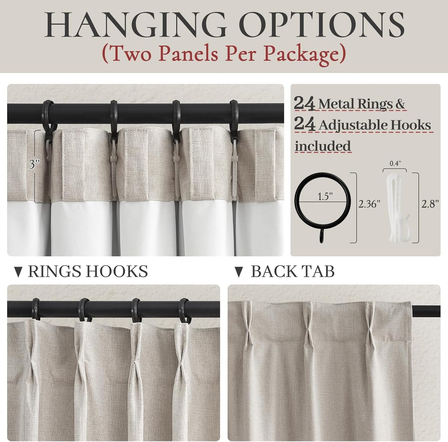 Curtains 70 Inch Length Wide Pinch Pleated Blackout for Sliding Glass Door, Farmhouse Natural Linen Thick Thermal for Summer Heat/Sound Noise Reducing Heavy Large Window Drapes (70"Wx120"Lx2Panels)