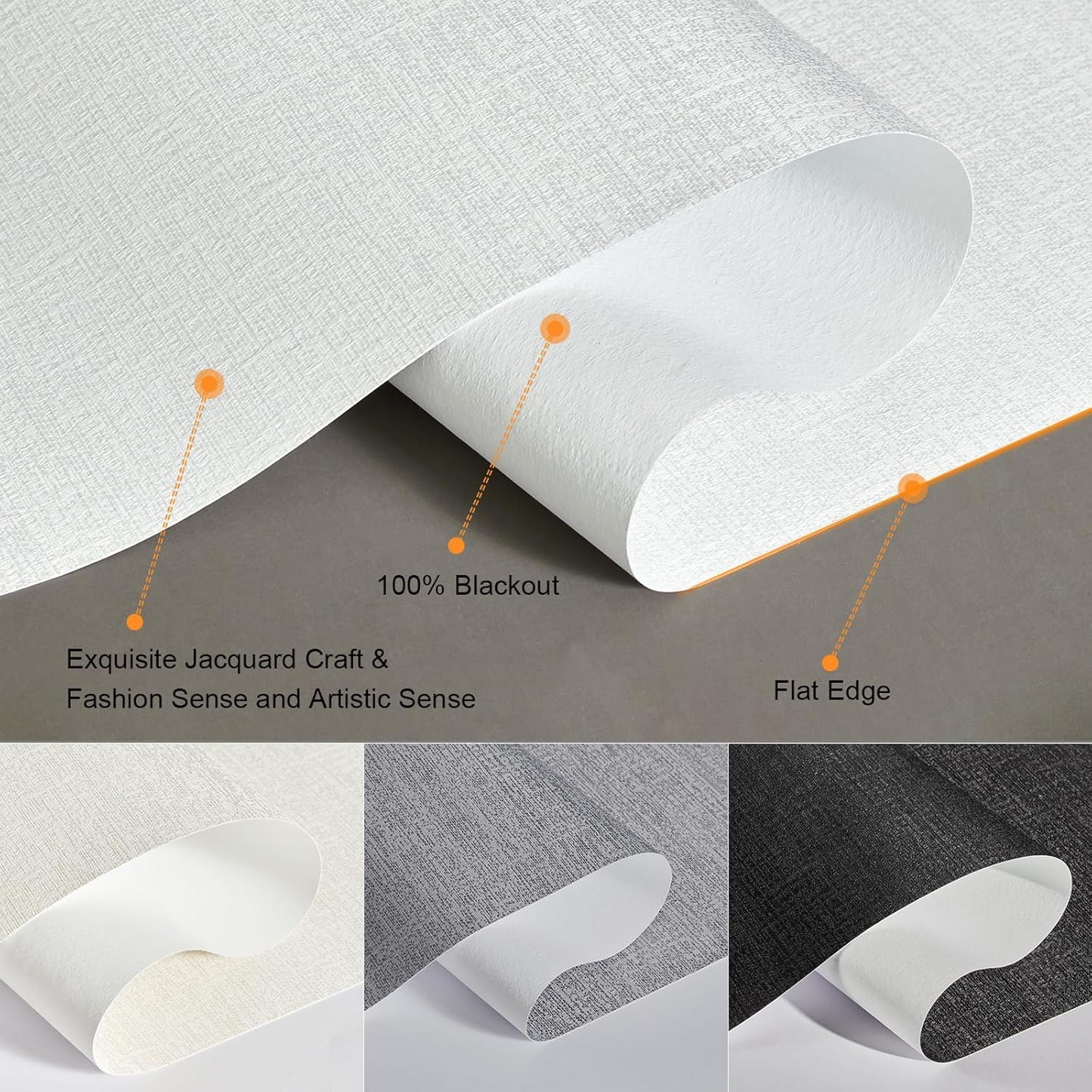 Persilux Blackout Roller Shades Windows Shades with Jacquard Fabric, Cordless Blinds Pull Down for Home, Easy to Install for Door/Office, White (45.5"W x 48"H)