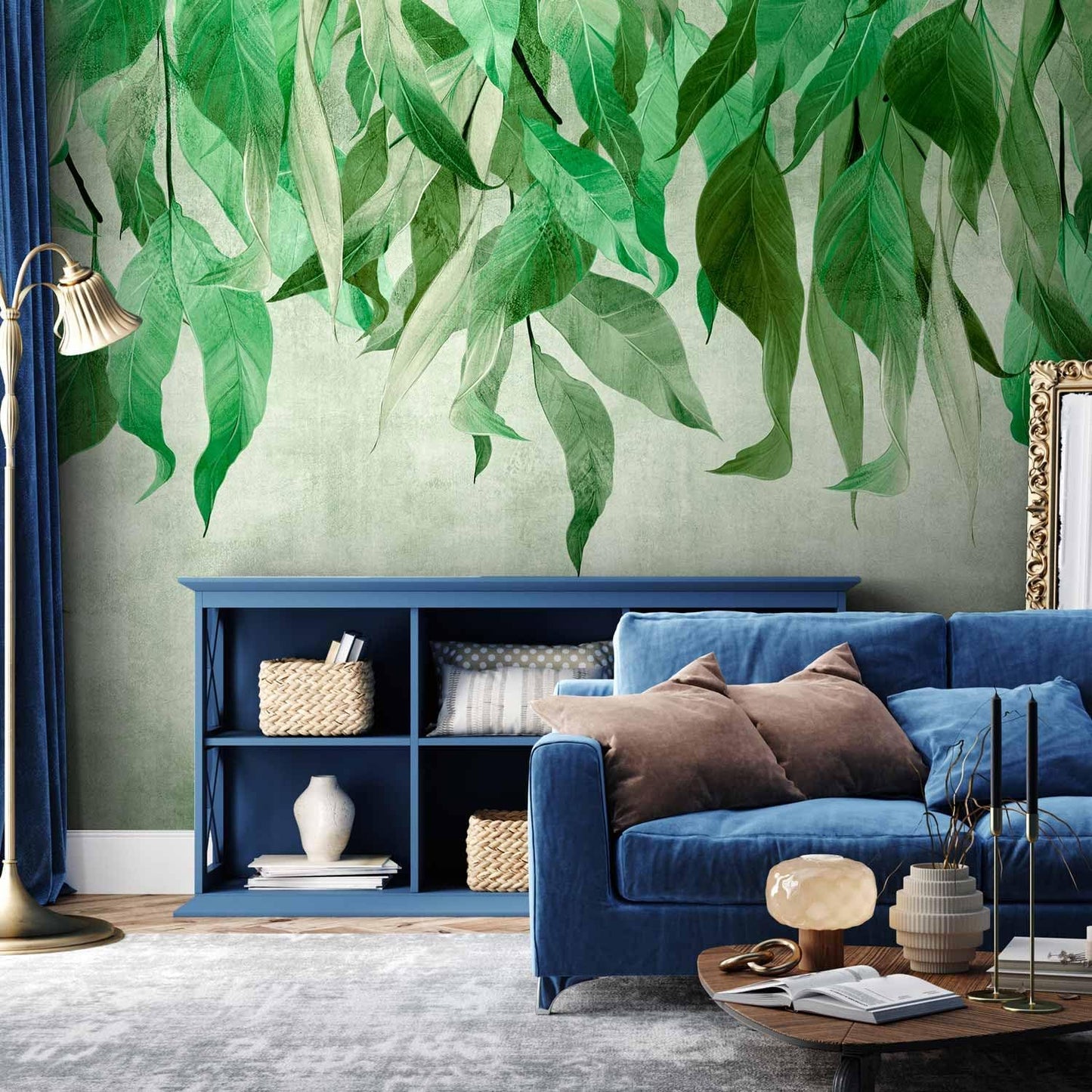 artgeist Wall Mural Hanging Leaves 79x55 in - Non-Woven Wallpaper Fleece Wall Decor Photo Print Picture Image Design Nature Botanical Concrete Green Like Painted b-C-10146-a-a