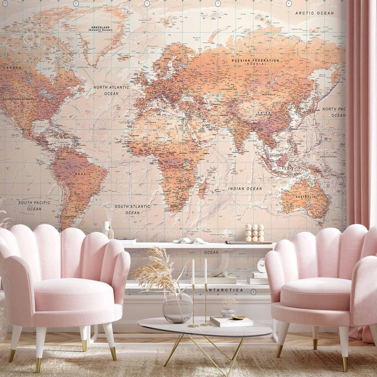 artgeist Wall Mural World Map 197x138 in - XXL Non-Woven Wallpaper Fleece Wall Decor Photo Print Picture Image Design Home Map of The World k-A-0091-a-c