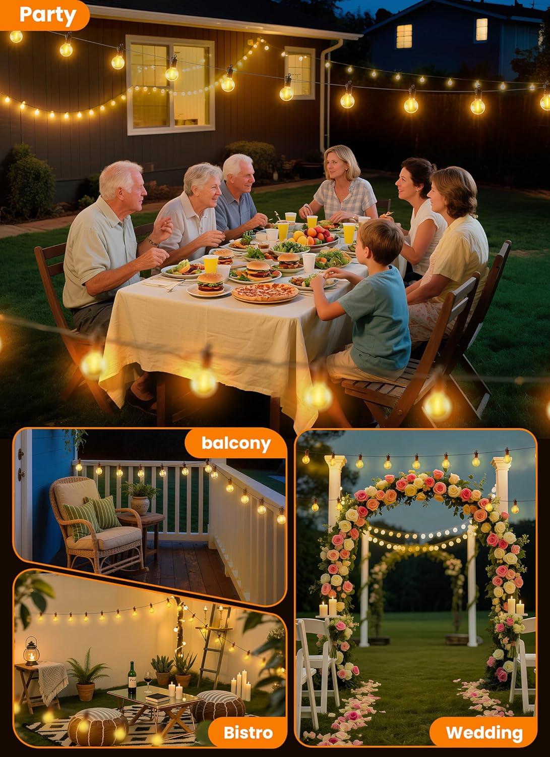 LED Outdoor String Lights, 50FT 25+2 Shatterproof Bulbs Outdoor Patio Lights, IP65 Waterproof Connectable Hanging Outside Light for Backyard, Porch, Deck, Balcony, 2200K